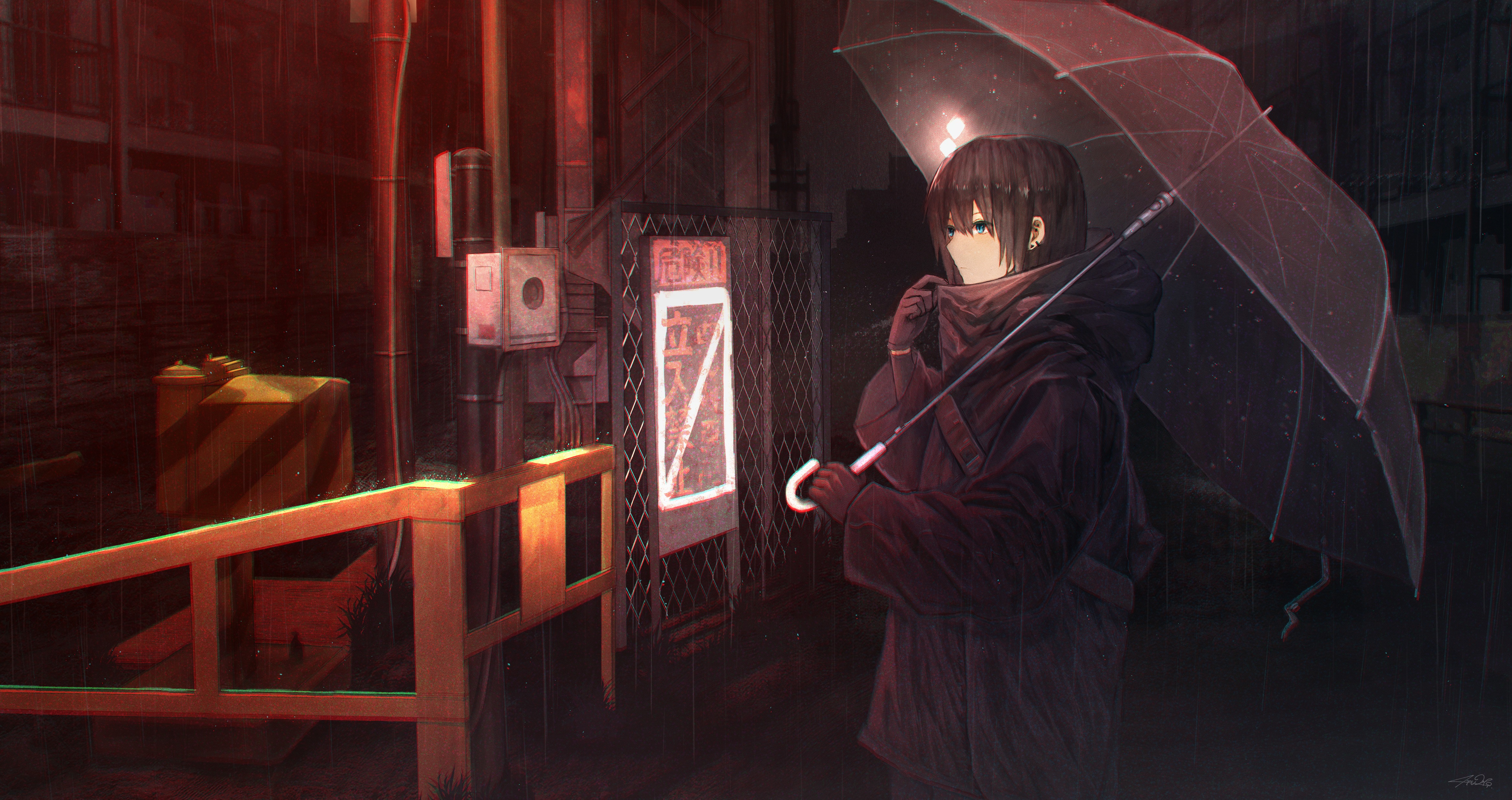 Download mobile wallpaper Anime, Night, Umbrella, Original, Black Hair for free.