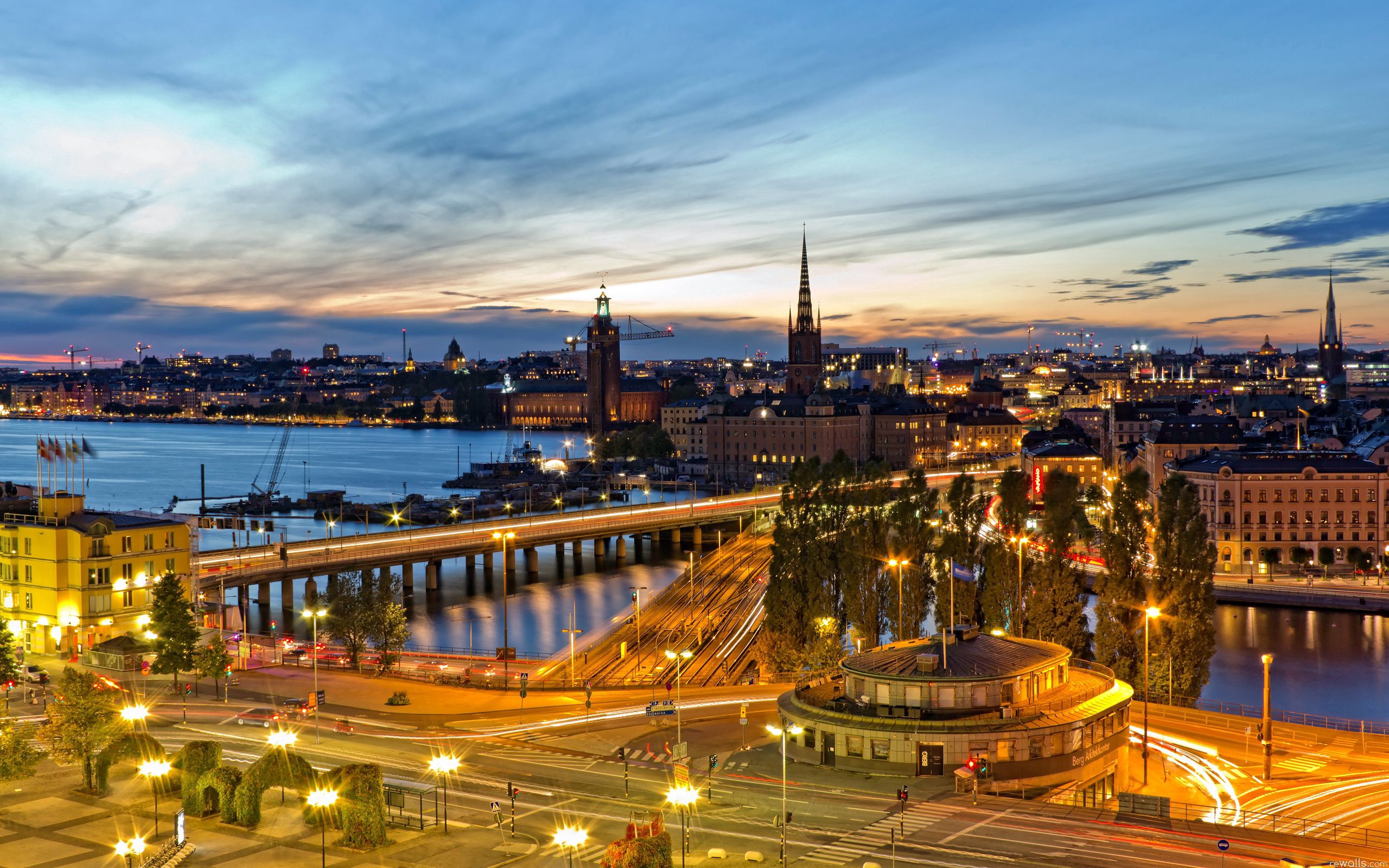 city lights, sweden, cities, evening, stockholm