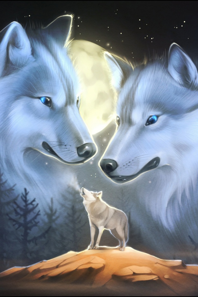 Download mobile wallpaper Fantasy, Stars, Night, Moon, Wolf, Fantasy Animals for free.