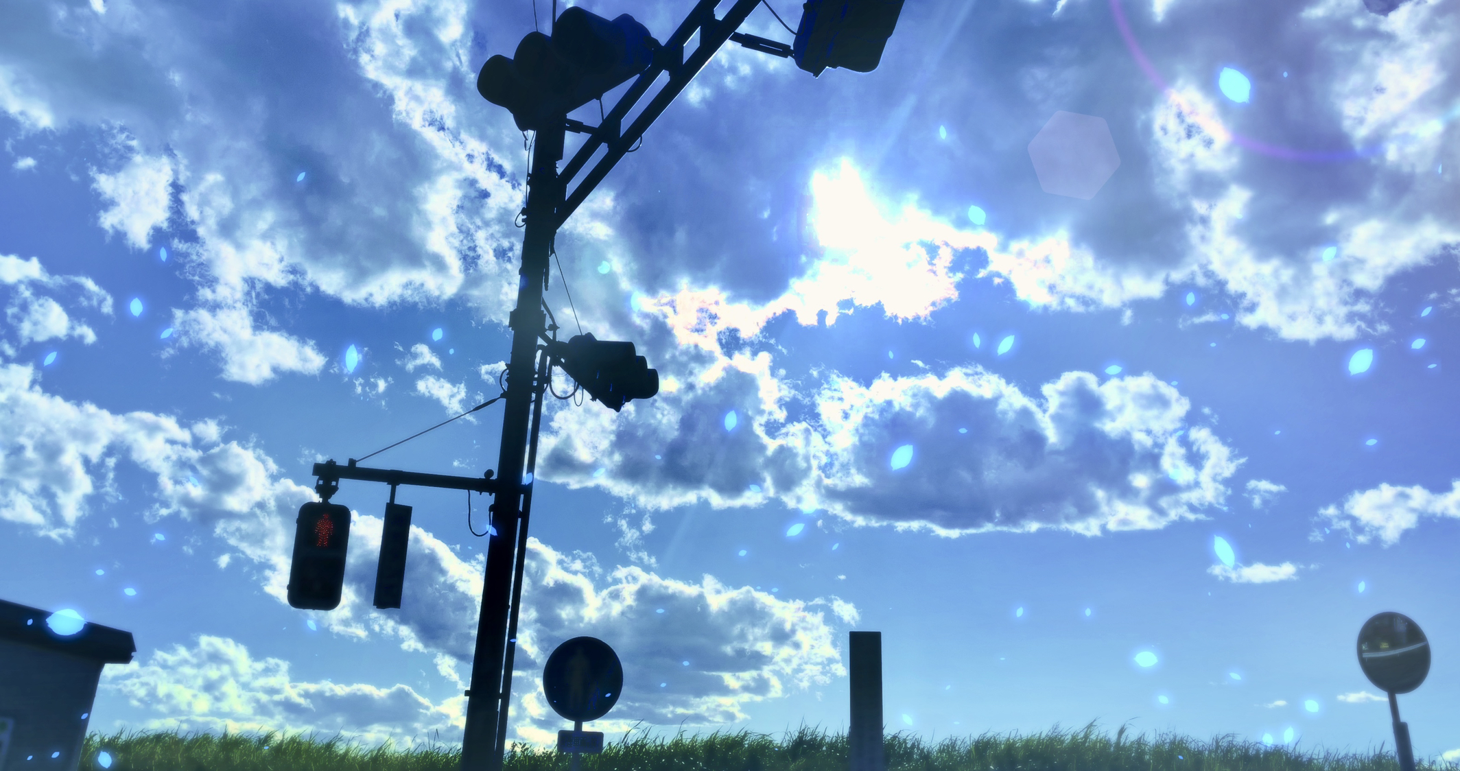 1021591 скачать картинку аниме, небо, облака, светофор - обои и заставки бесплатно