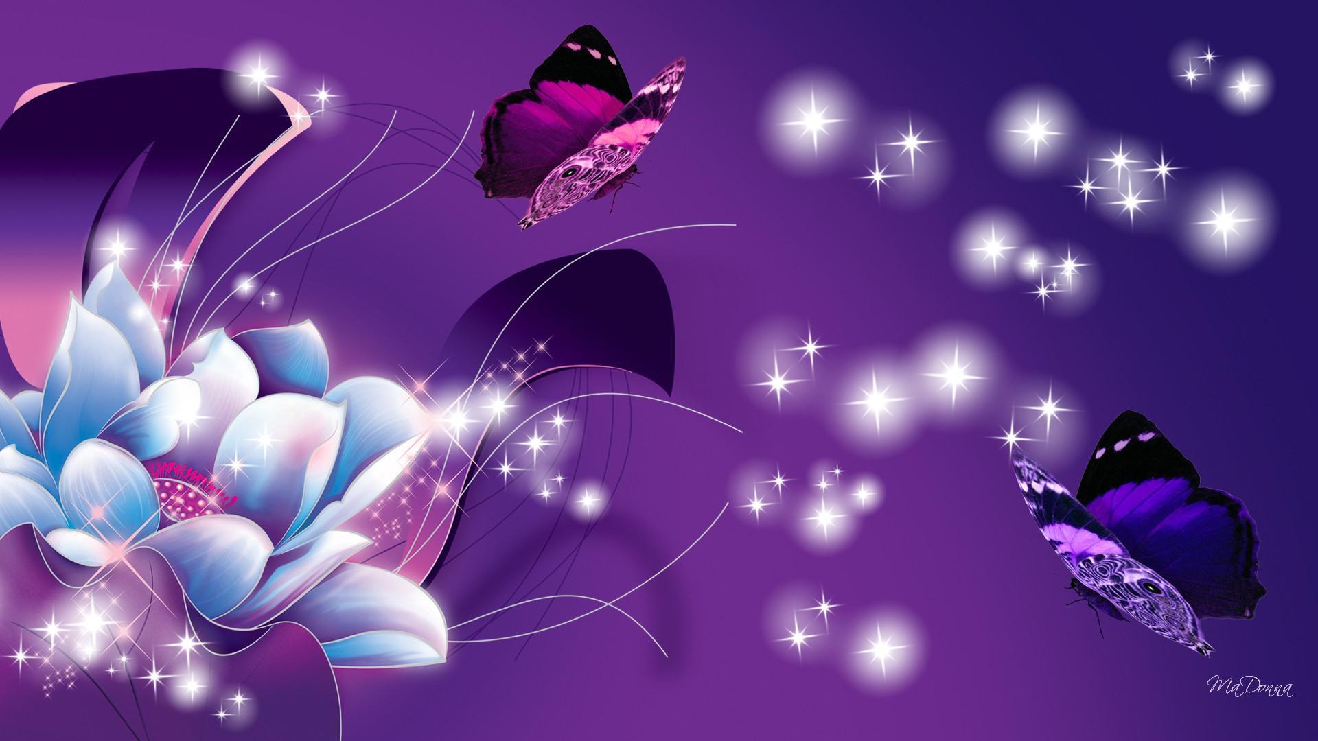 artistic, butterfly, flower, purple, sparkles