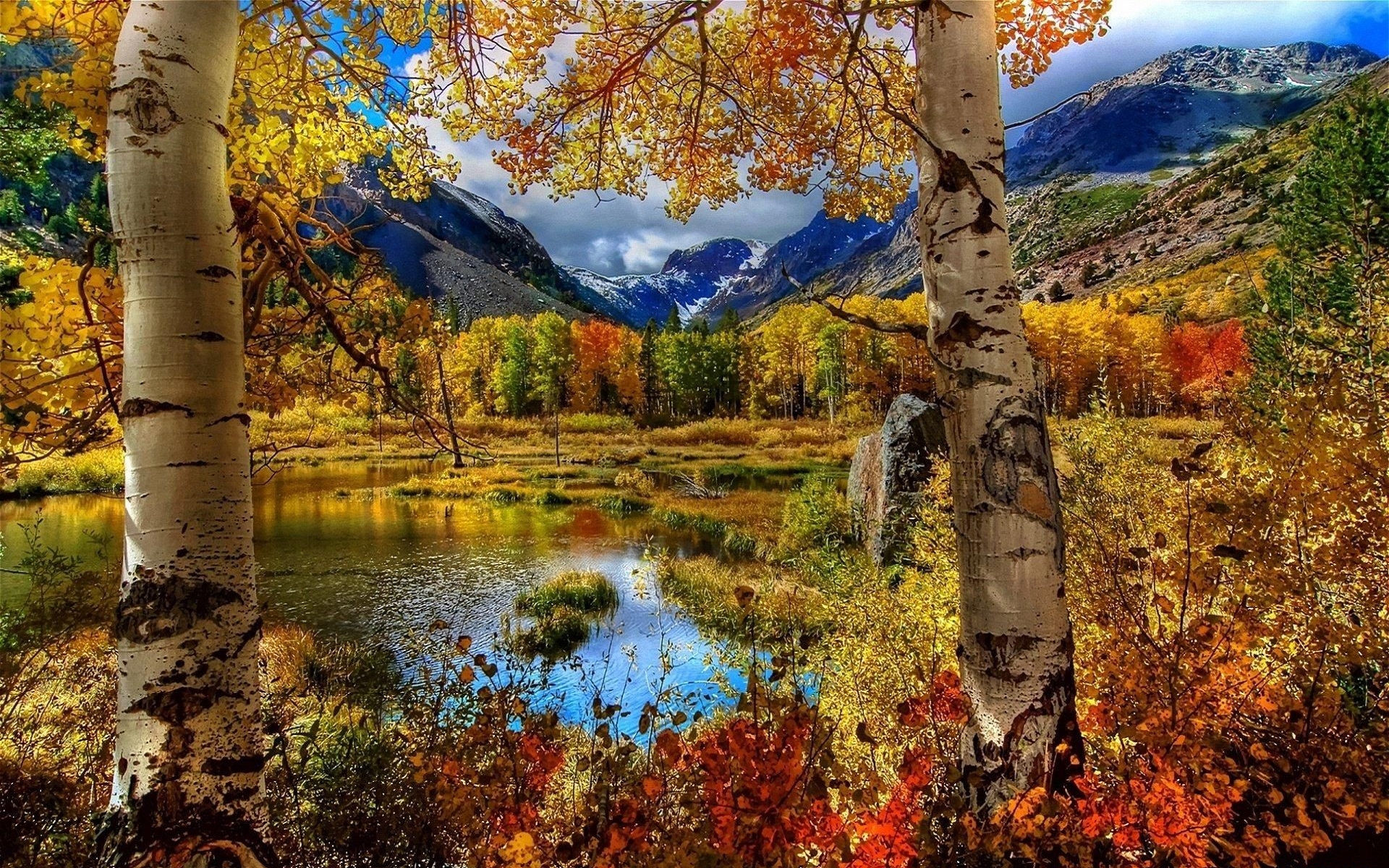 PCデスクトップに川, 山脈, 秋, 風景画像を無料でダウンロード