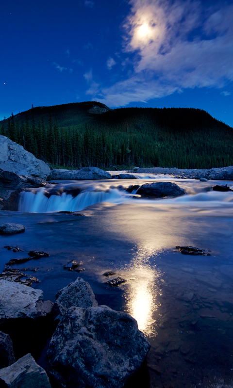 Handy-Wallpaper Landschaft, Natur, Kanada, Wald, Fluss, Nacht, Erde/natur kostenlos herunterladen.