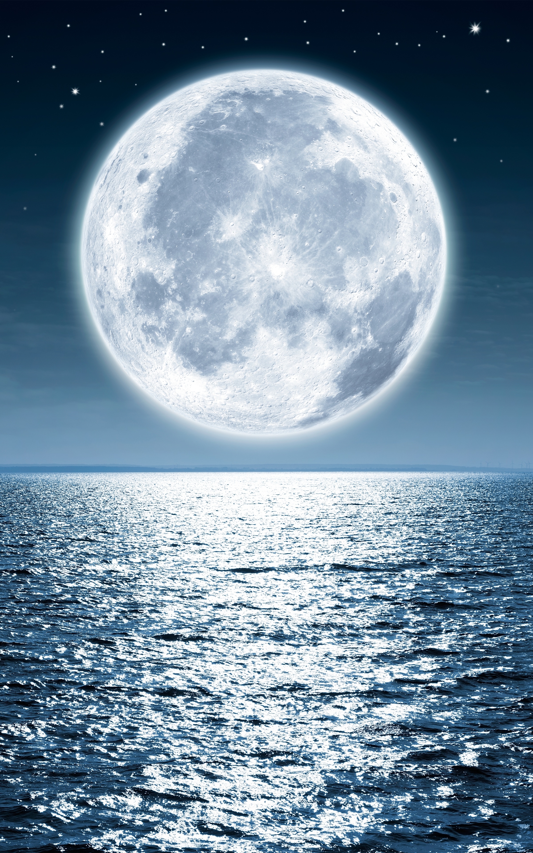 Download mobile wallpaper Moon, Horizon, Ocean, Earth for free.