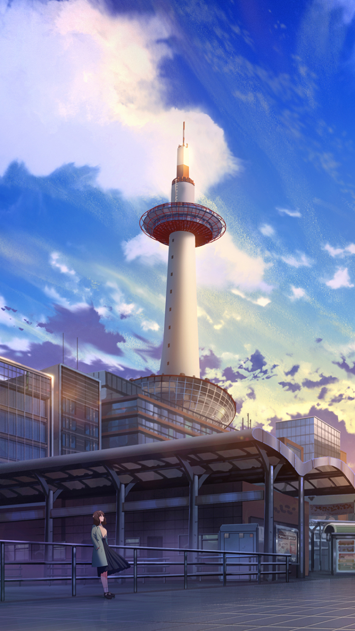 Download mobile wallpaper Anime, Sky, City for free.