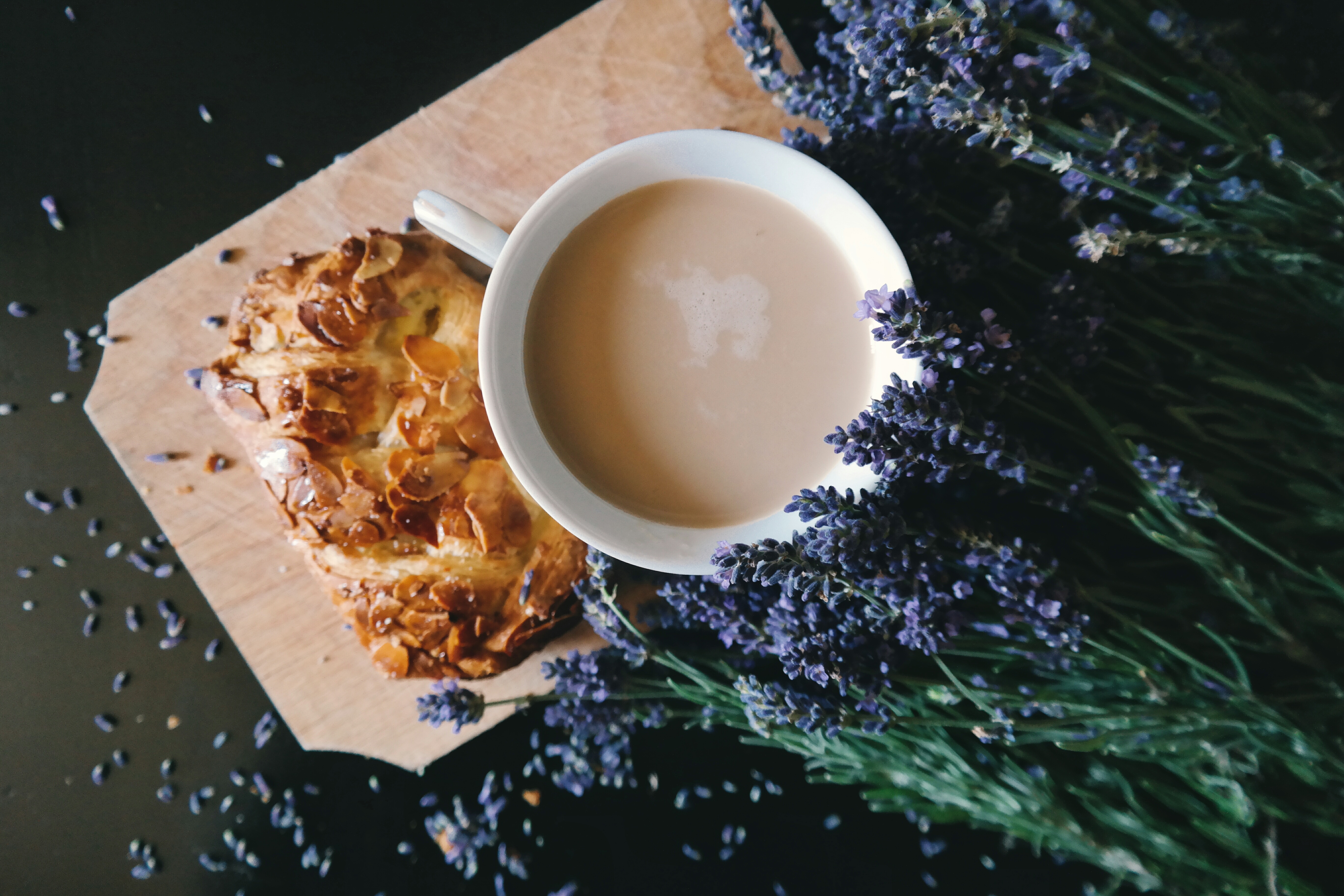 Free download wallpaper Coffee, Still Life, Lavender, Photography, Pastry on your PC desktop