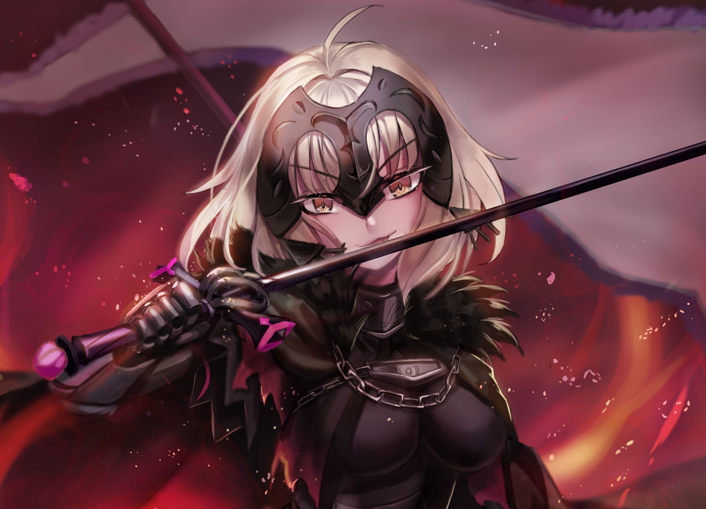 Download mobile wallpaper Anime, Fire, Yellow Eyes, Sword, Short Hair, Fate/grand Order, Jeanne D'arc Alter, Avenger (Fate/grand Order), Fate Series for free.