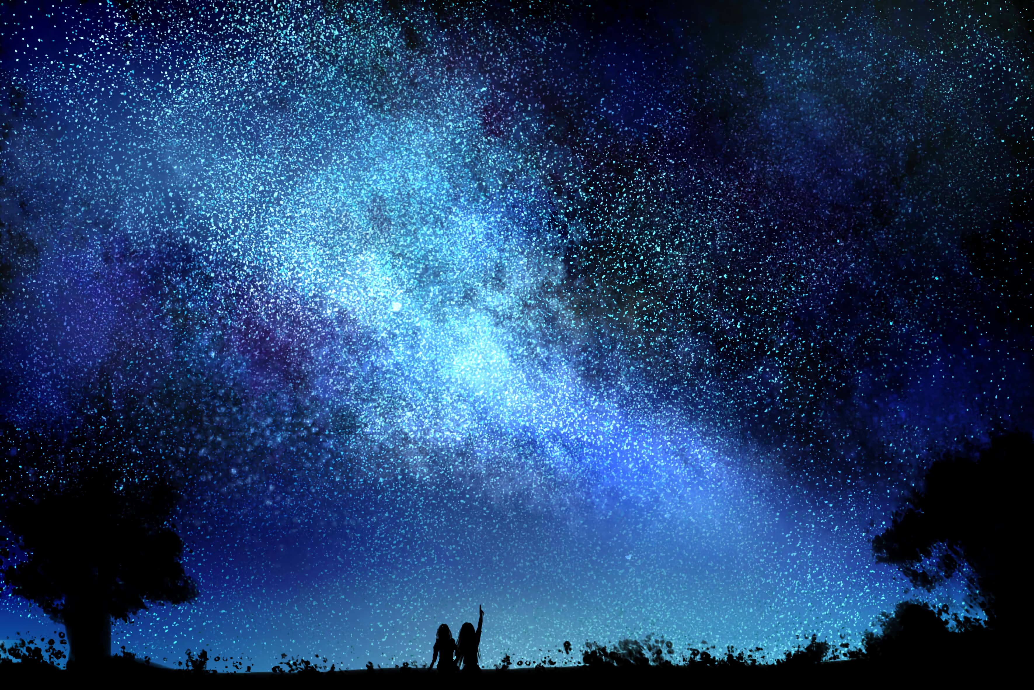 Free download wallpaper Starry Sky, Silhouettes, Night, Art, Dark on your PC desktop