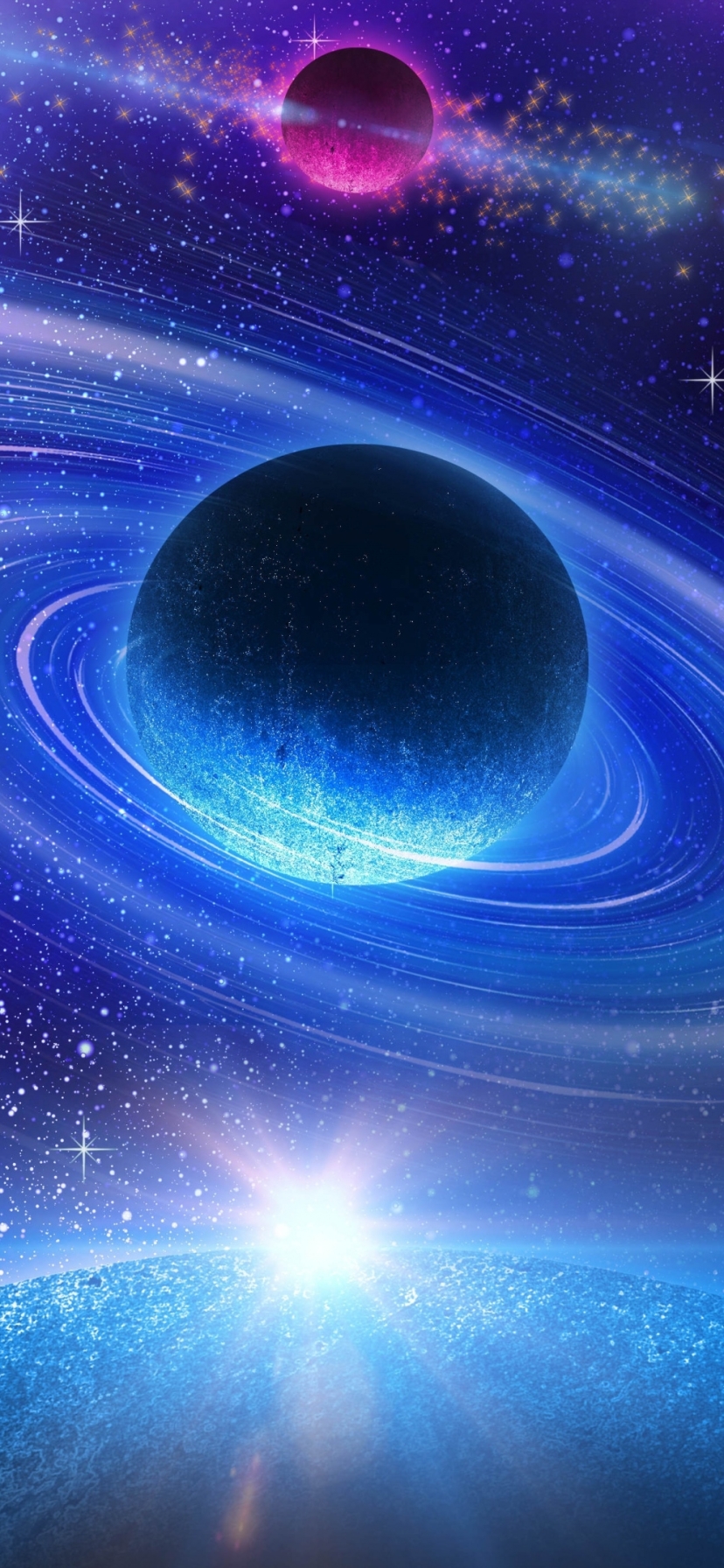 1371077 Hintergrundbild herunterladen science fiction, planeten, blau, planetenring, planetarischer ring, platz, weltraum, planet, sterne - Bildschirmschoner und Bilder kostenlos