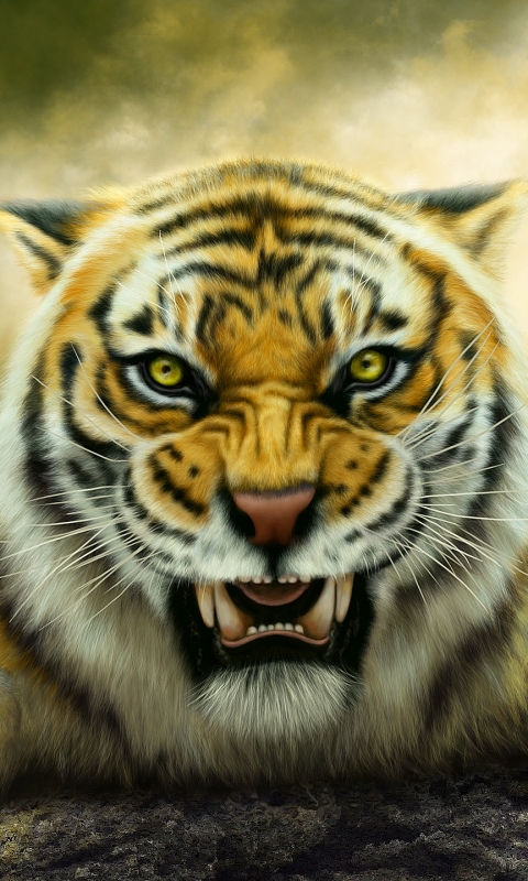 Descarga gratuita de fondo de pantalla para móvil de Animales, Gatos, Pintura, Tigre, Cuadro.