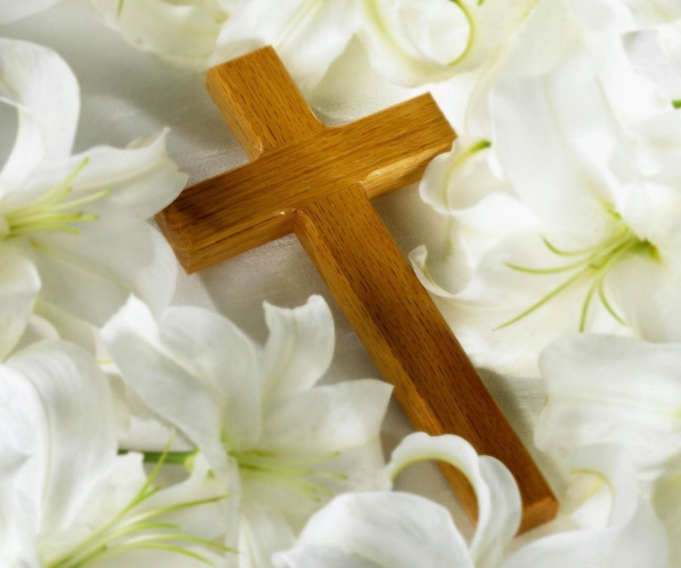 Download mobile wallpaper Flower, Lily, Cross, White Flower, Religious for free.