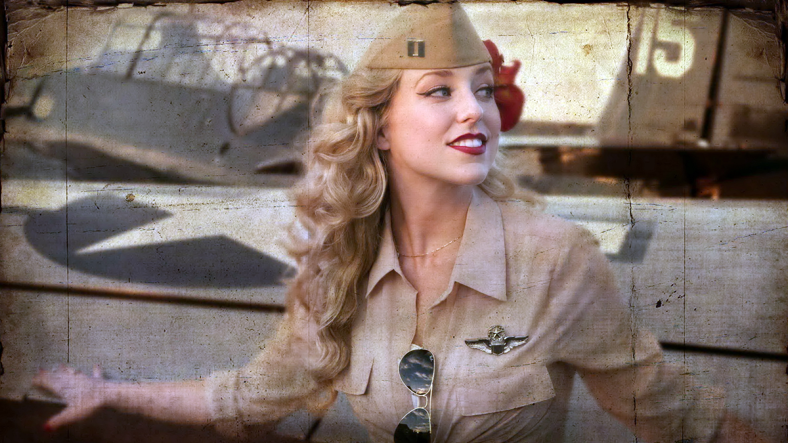 Free download wallpaper Airplane, Blonde, Face, Aircraft, Military, Model, Women on your PC desktop