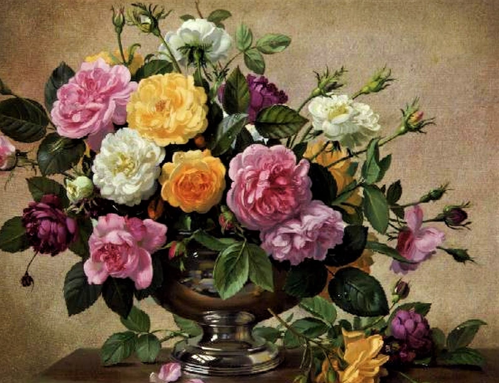 Handy-Wallpaper Blume, Rose, Schüssel, Vase, Malerei, Pfingstrose, Künstlerisch, Stillleben kostenlos herunterladen.