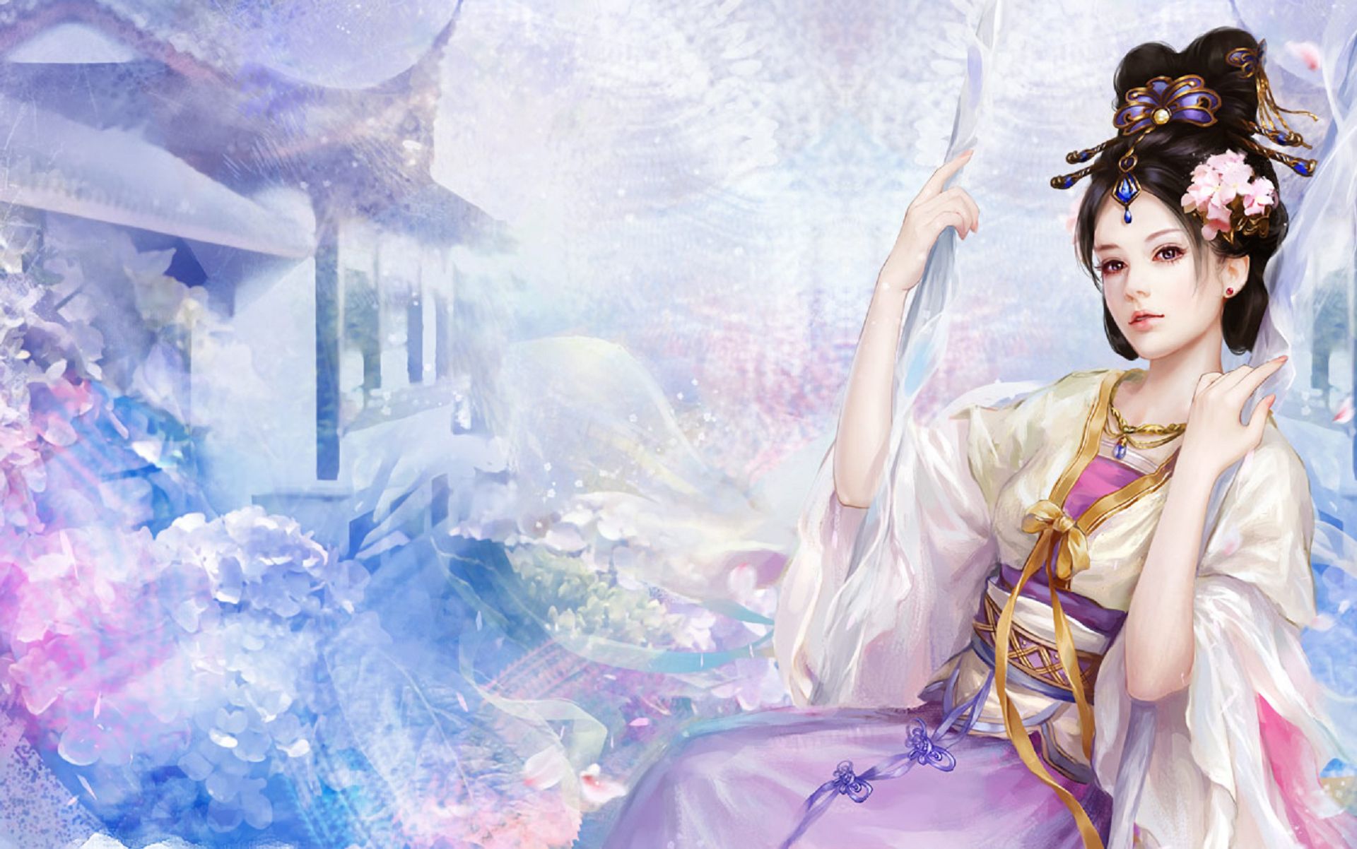 Download mobile wallpaper Fantasy, Flower, Spring, Oriental, Women, Geisha, Asian for free.