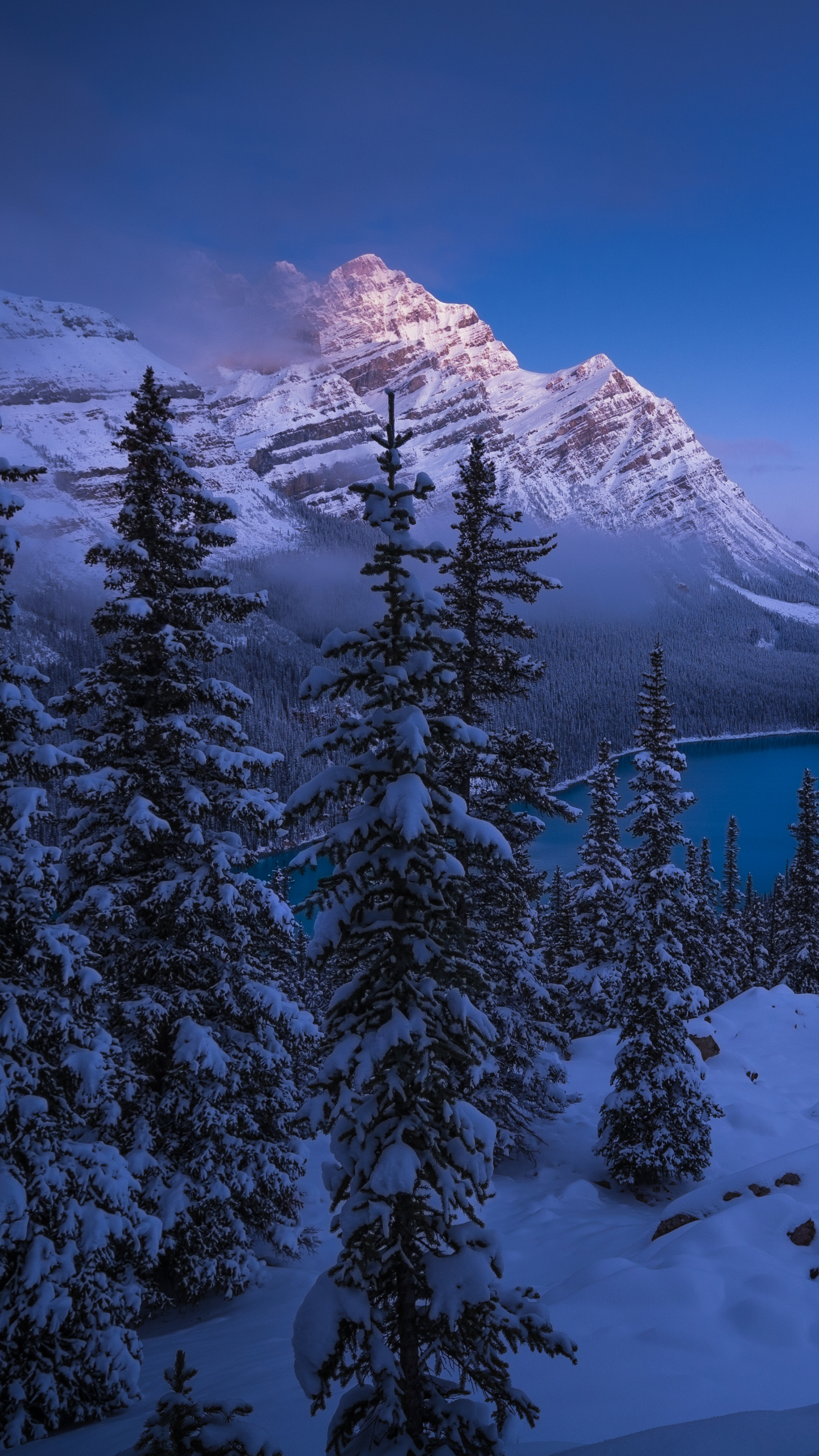 無料モバイル壁紙風景, 冬, 雪, 湖, 山, 地球, バンフ国立公園をダウンロードします。