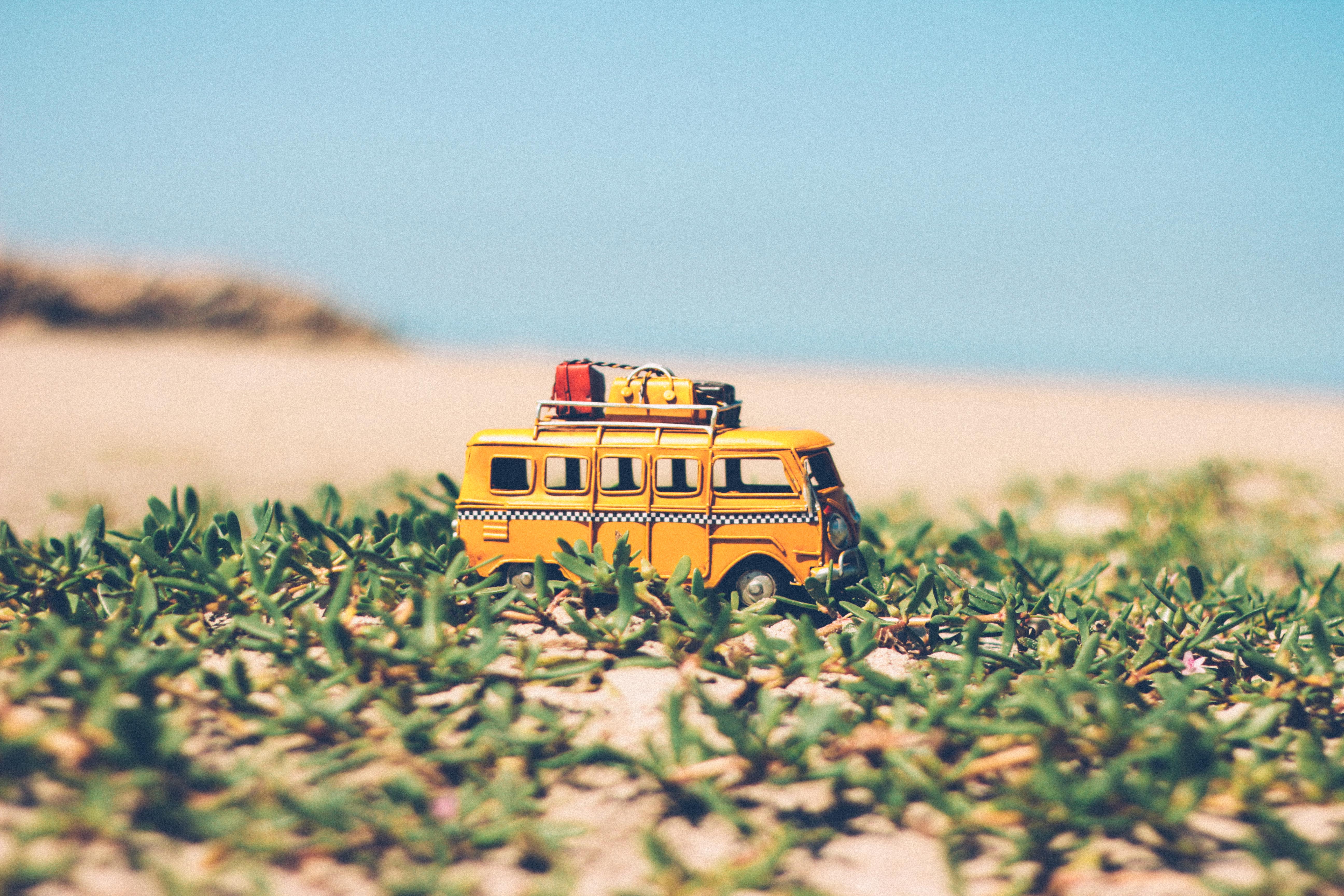 toy, cars, grass, bus