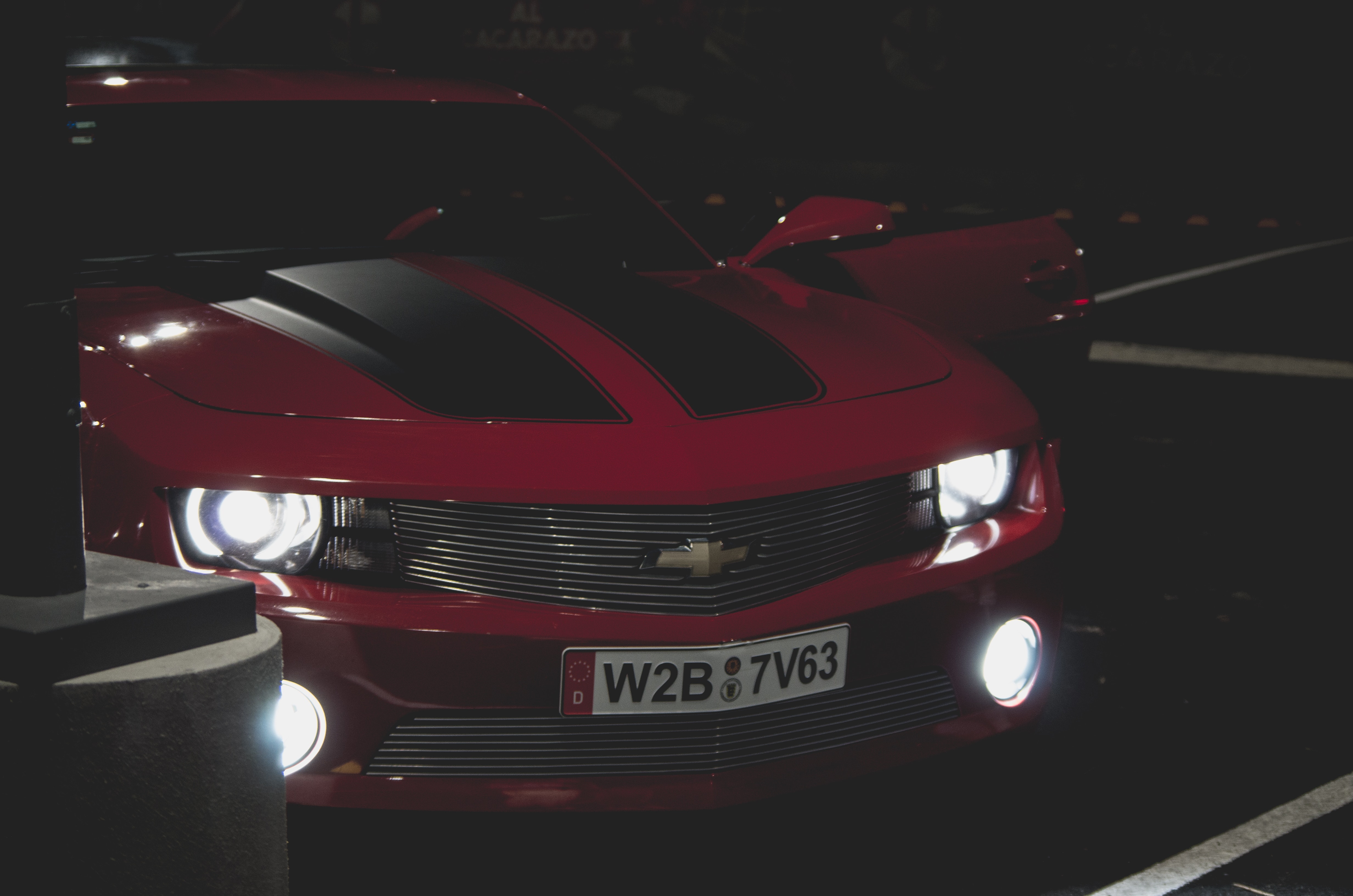 headlights, chevrolet camaro, cars, lights, front view, front bumper