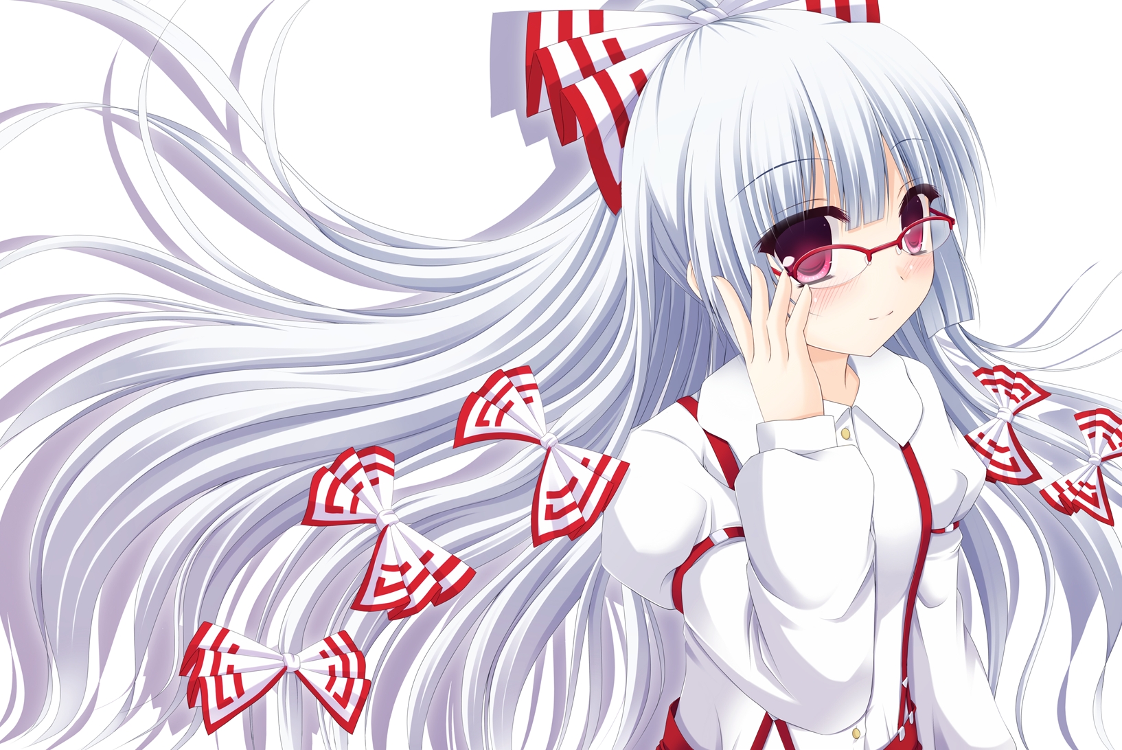 231295 Hintergrundbild herunterladen animes, tuhu, fujiwara no mokou, brille, lange haare, rote augen, weißes haar - Bildschirmschoner und Bilder kostenlos