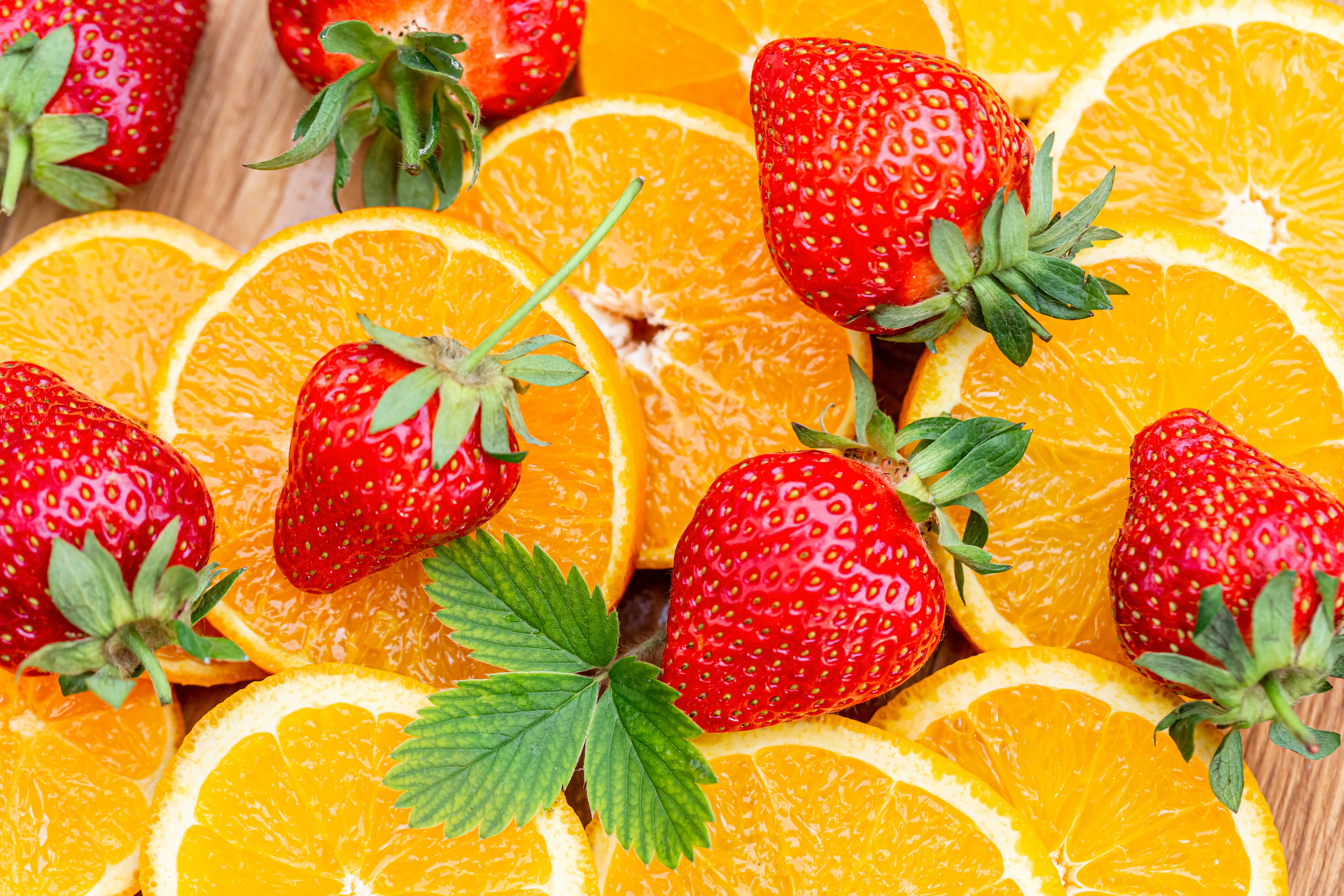 fruits, food, strawberry, orange, slices, berry, lobules