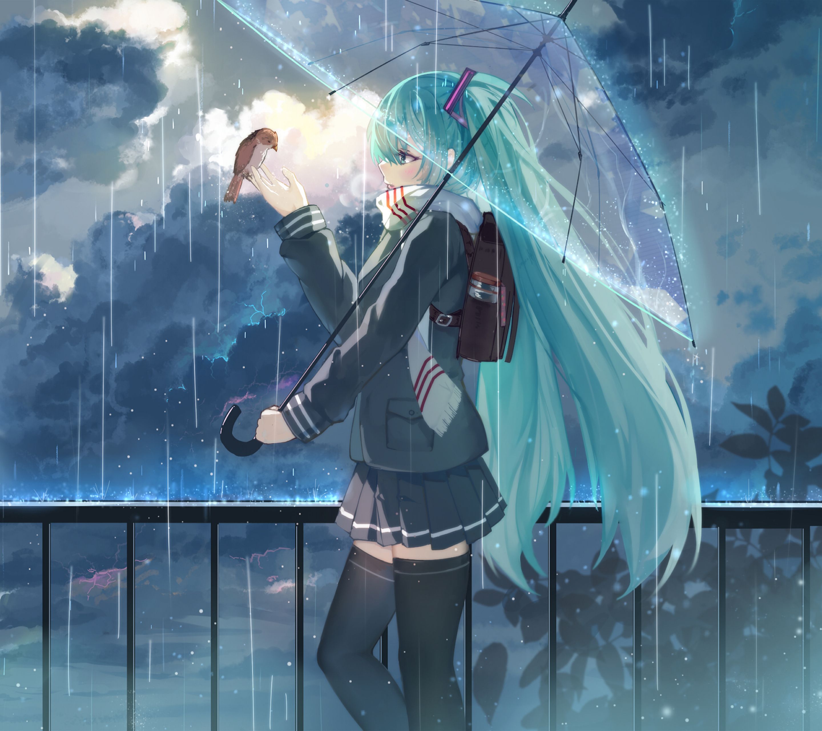 Download mobile wallpaper Anime, Rain, Umbrella, Vocaloid, Hatsune Miku, Long Hair for free.