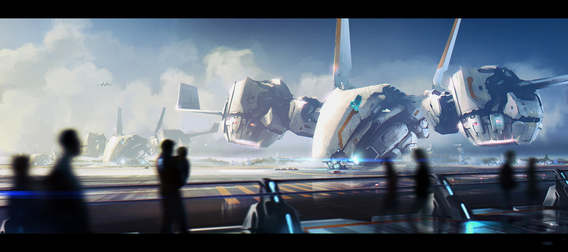 Download mobile wallpaper People, Sci Fi, Spaceship, Airport for free.