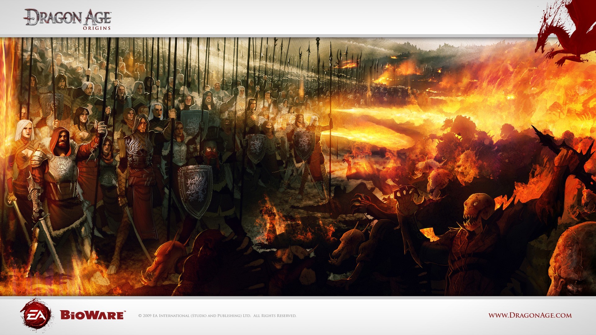 Descarga gratuita de fondo de pantalla para móvil de Dragon Age: Origins, Guerra, Era Del Dragón, Fantasía, Batalla, Fuego, Videojuego.