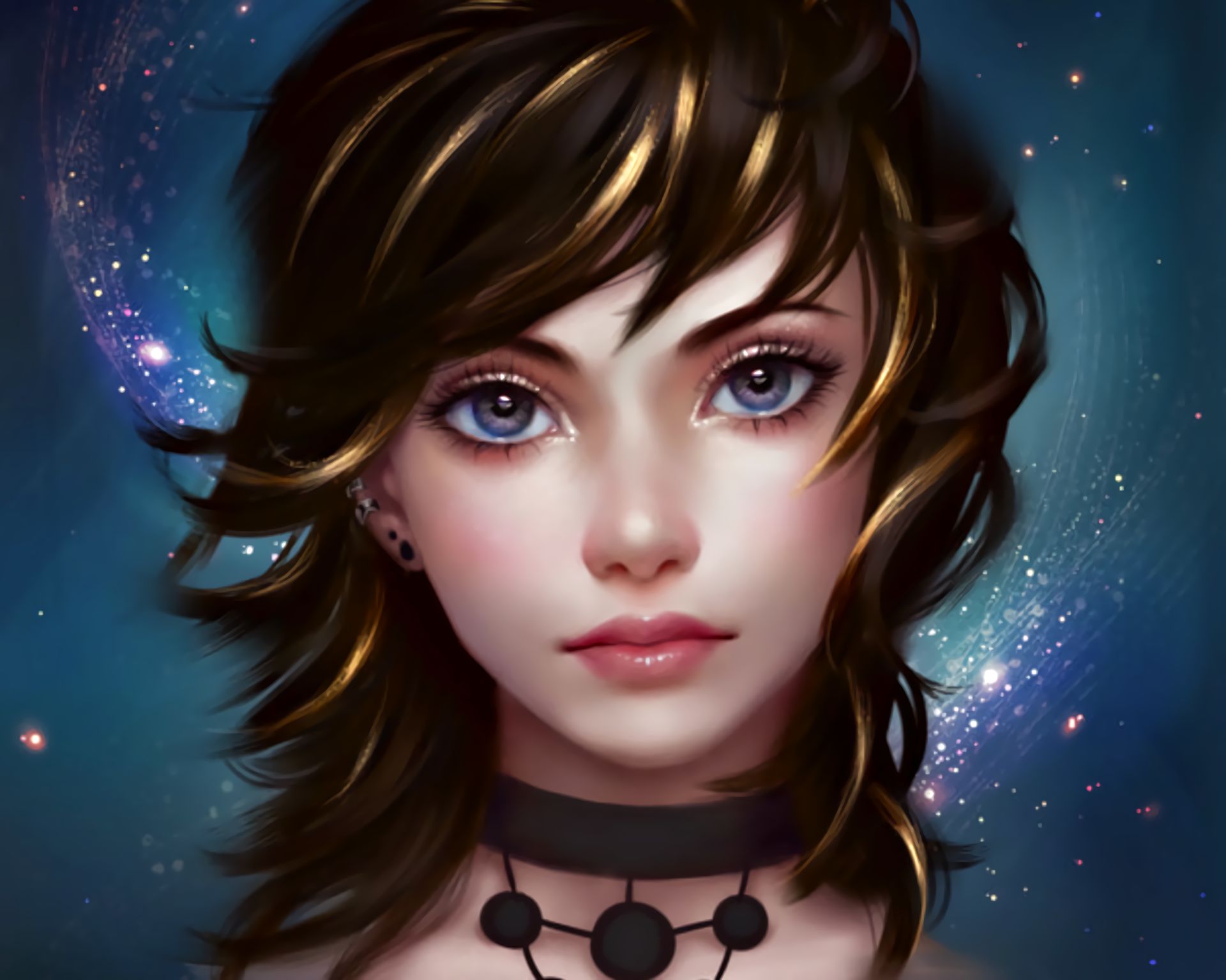 Download mobile wallpaper Fantasy, Face, Women, Brown Hair, Short Hair for free.