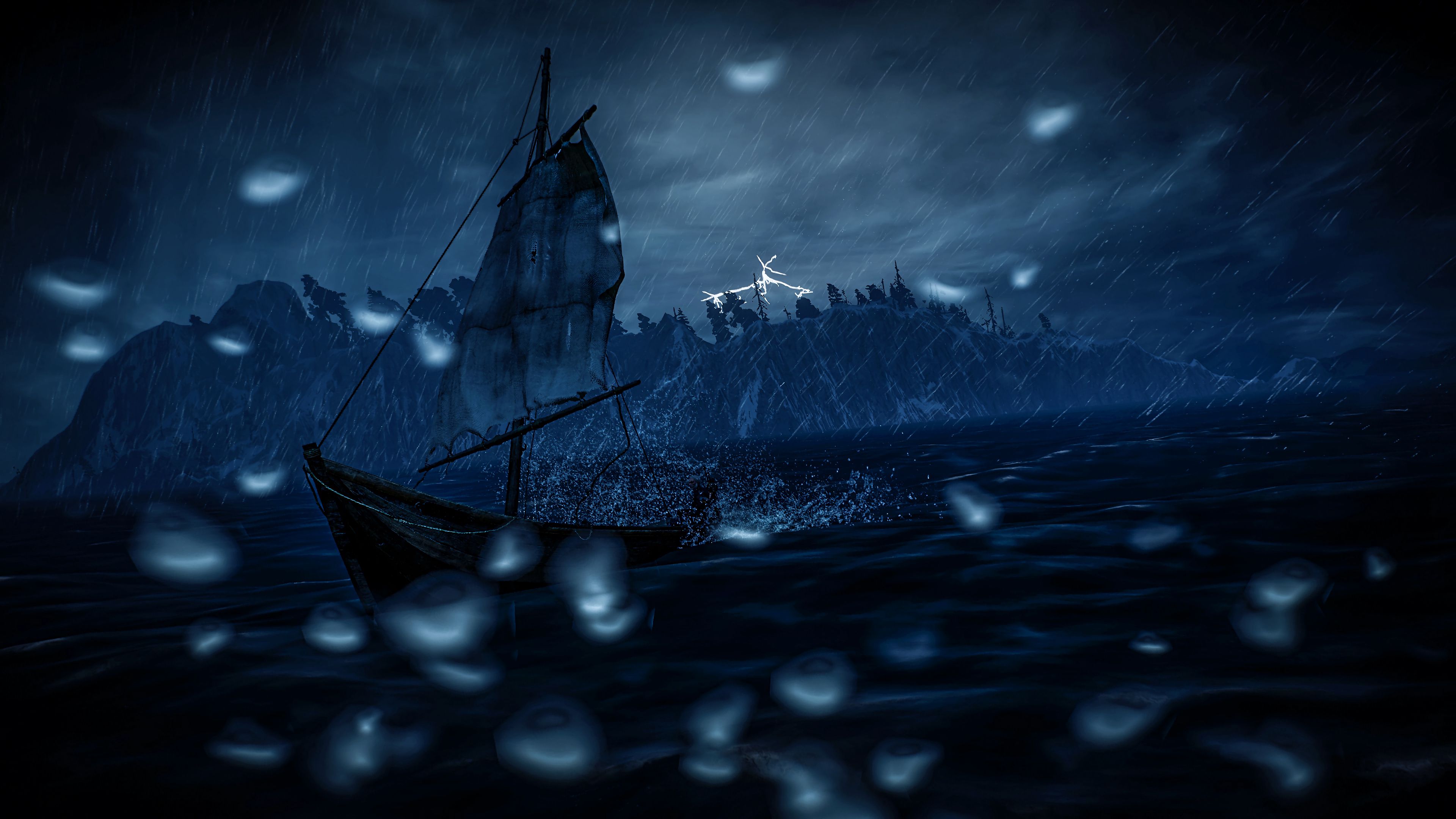 dark, boat, sail, storm