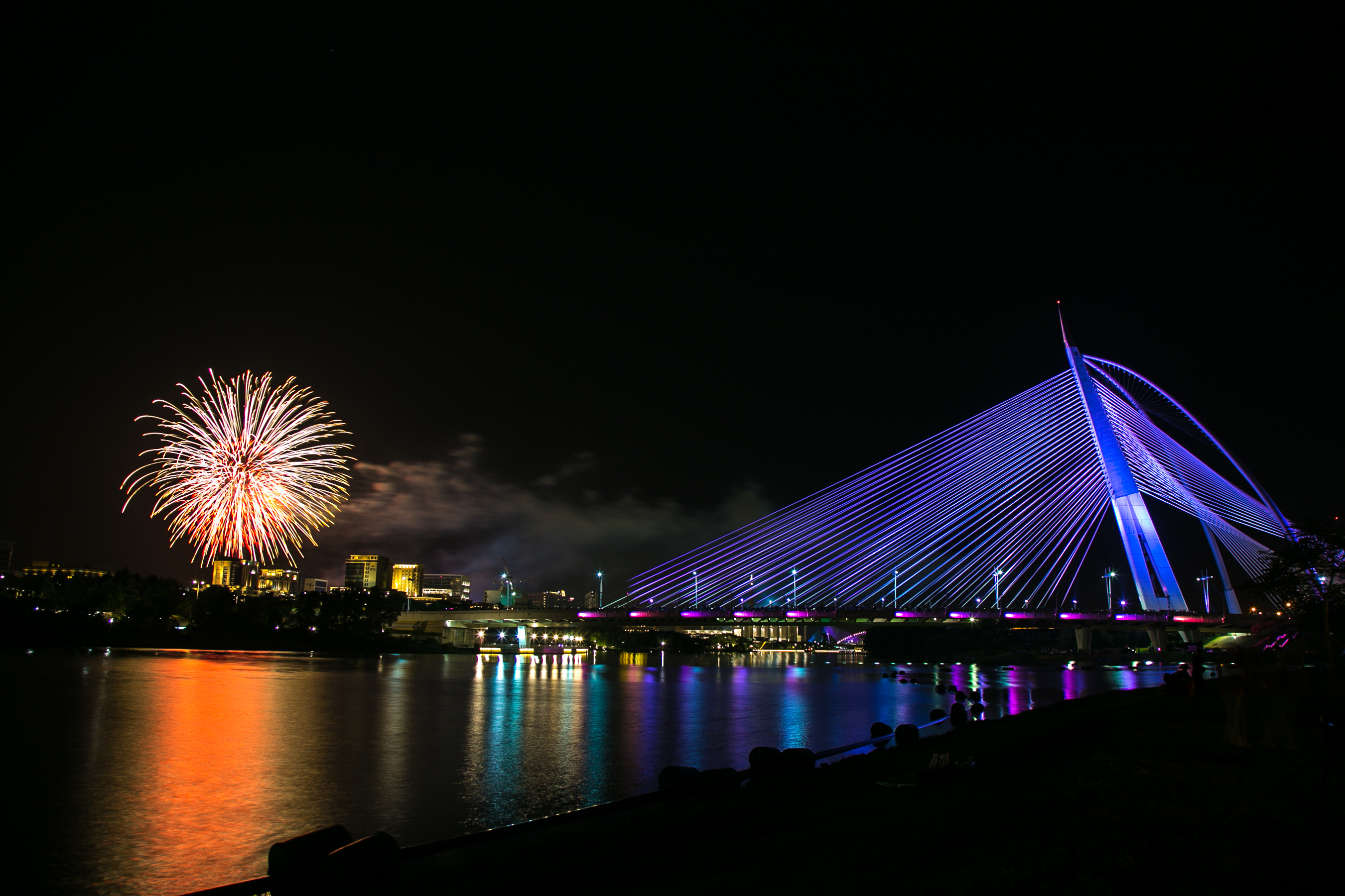 malaysia, fireworks, man made, seri wawasan bridge, night, putrajaya, bridges