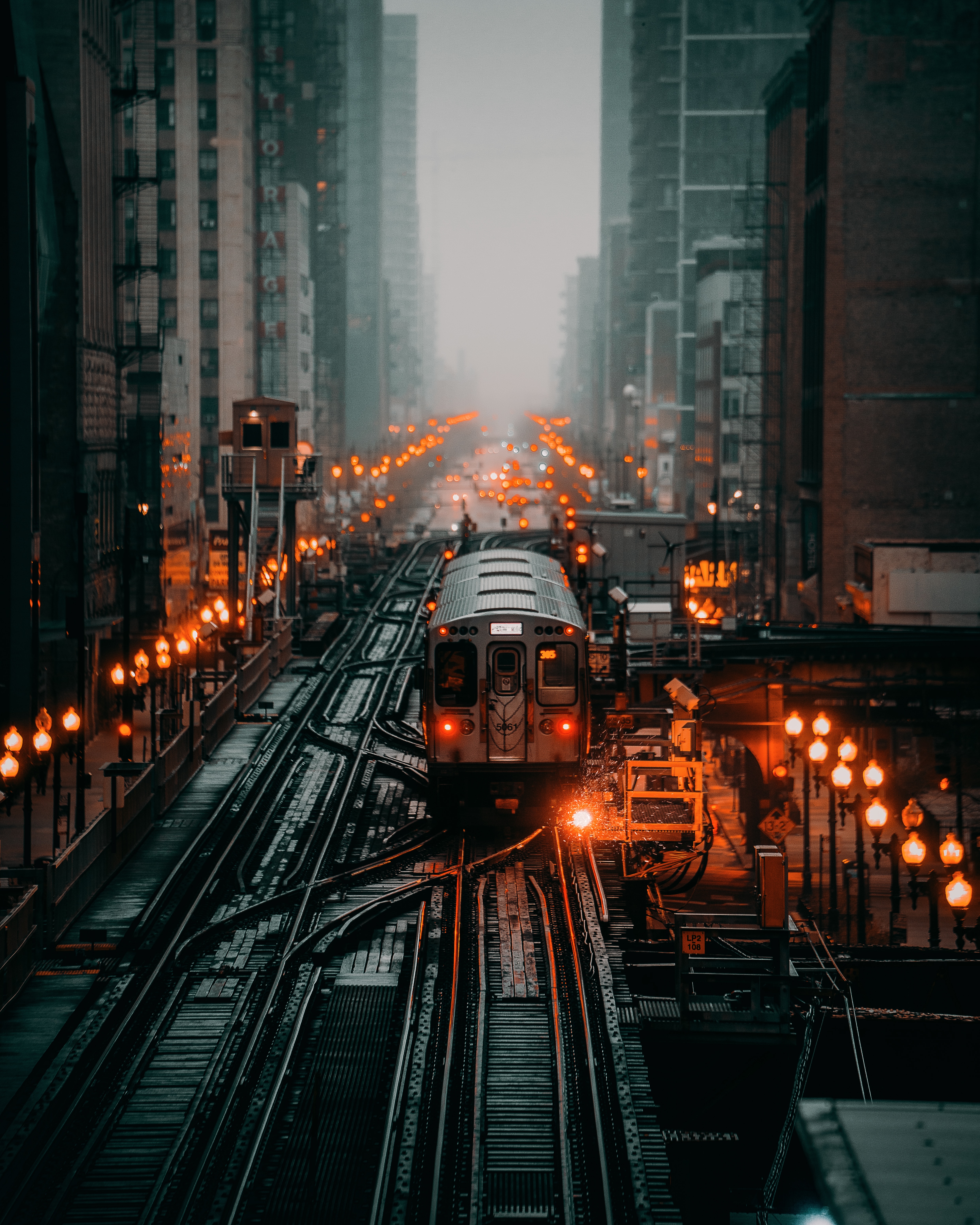 train, miscellanea, city, fog, rails, miscellaneous, railway HD wallpaper