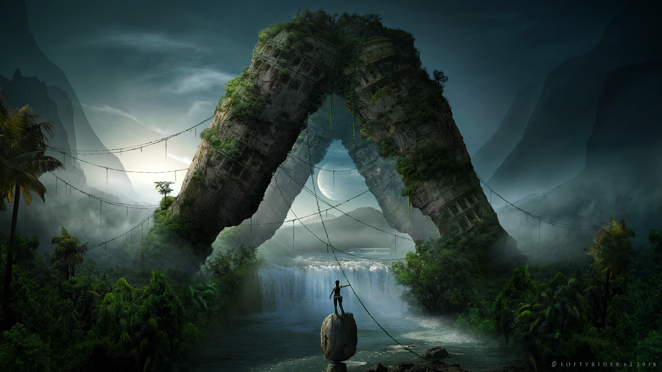 Handy-Wallpaper Landschaft, Tomb Raider, Wasserfall, Fluss, Computerspiele, Lara Croft kostenlos herunterladen.