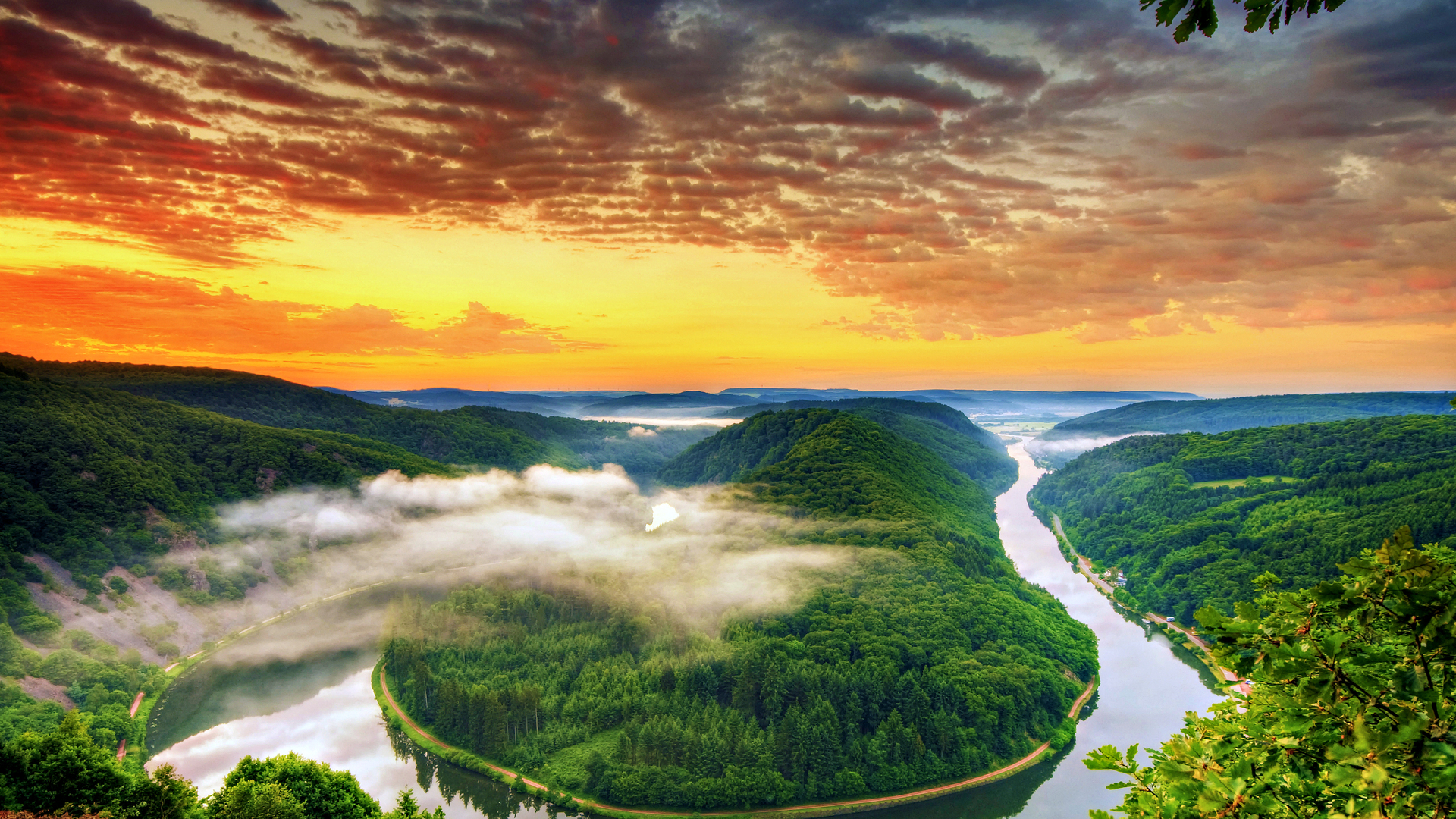 Скачать обои бесплатно Природа, Река, Германия, Земля/природа, Закат Солнца картинка на рабочий стол ПК