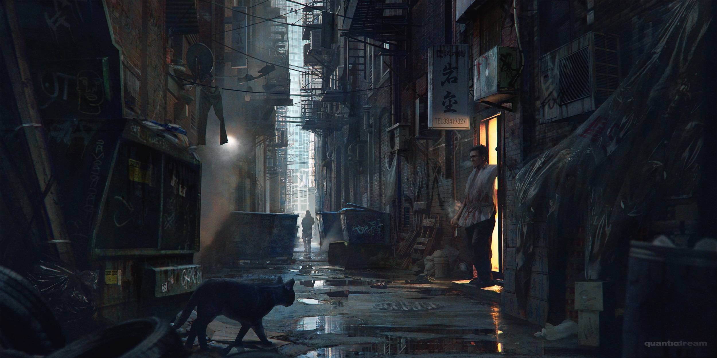 Free download wallpaper City, Cat, Alley, Sci Fi on your PC desktop