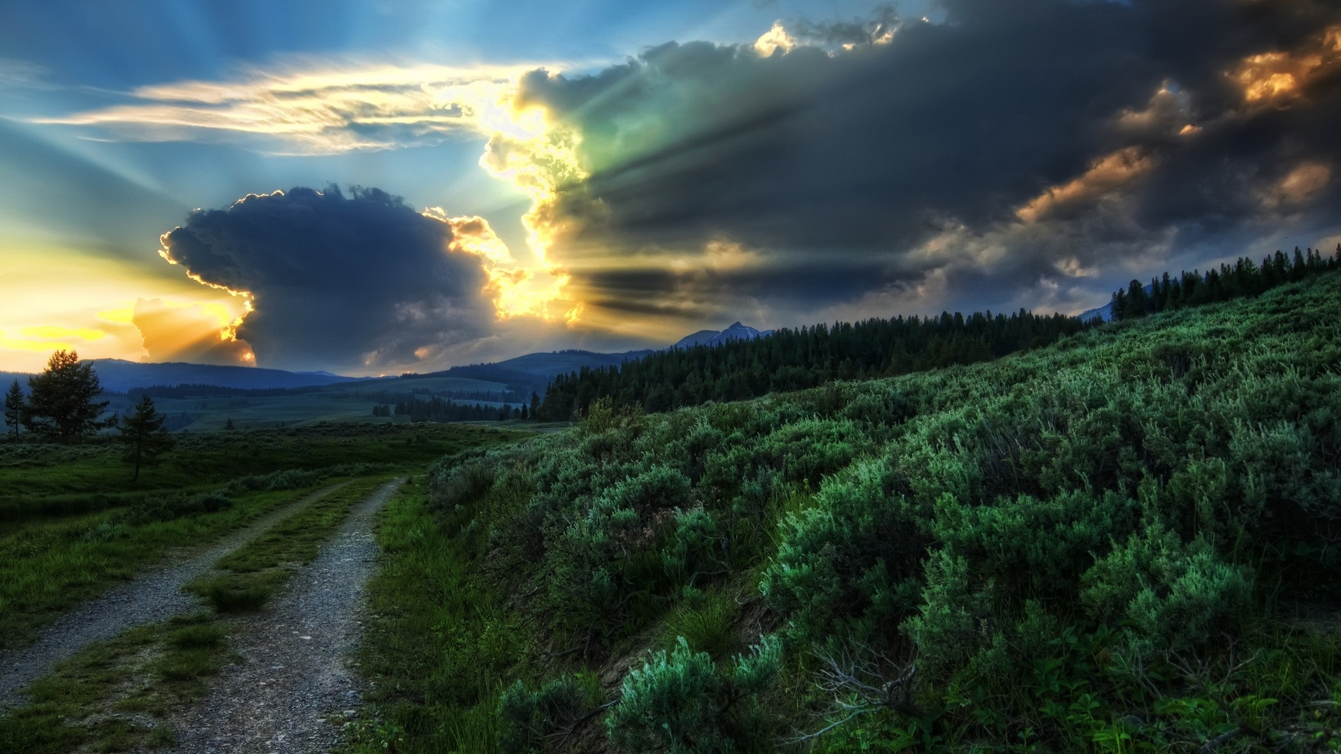 Laden Sie das Landschaft, Sunset, Clouds, Felder-Bild kostenlos auf Ihren PC-Desktop herunter