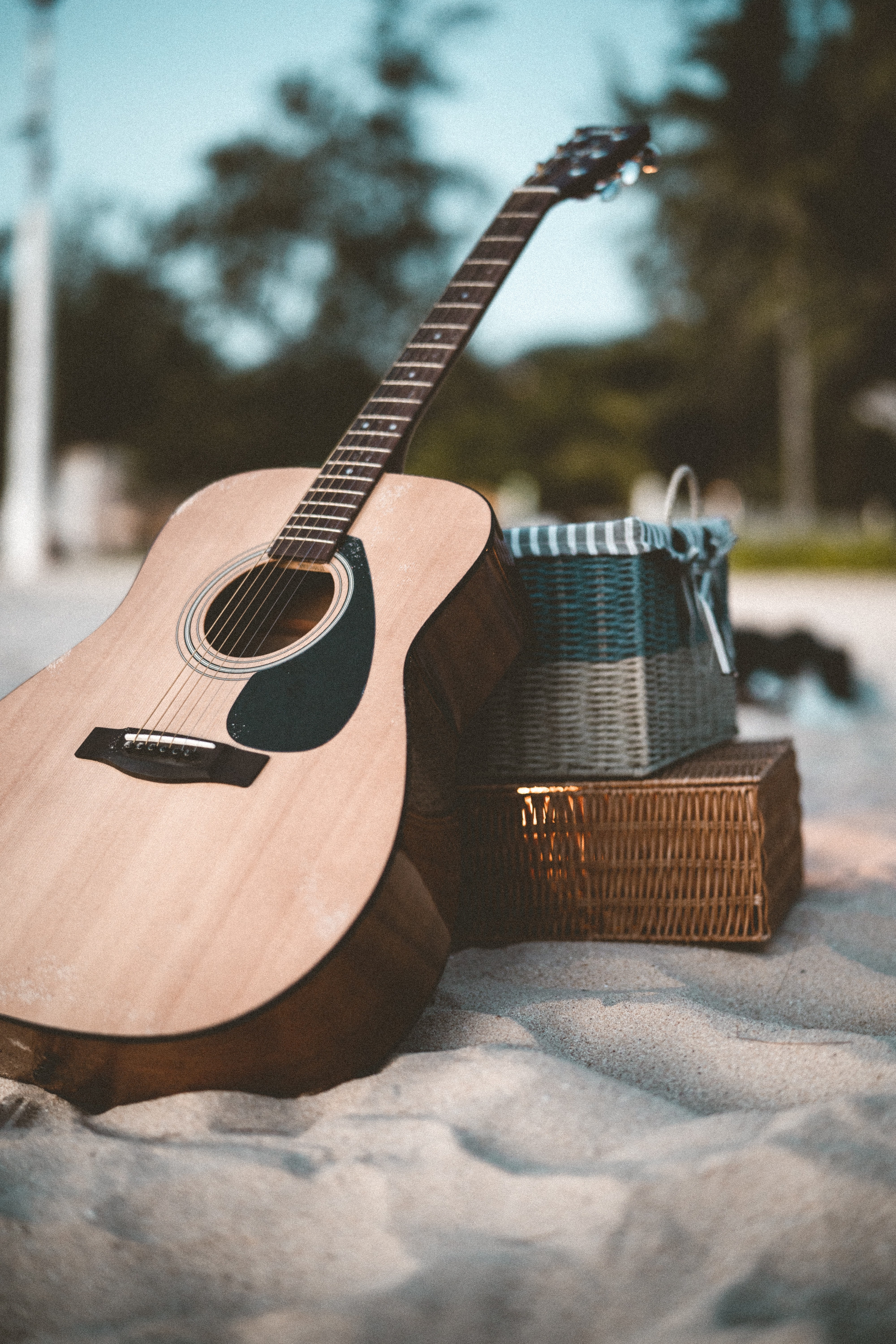 guitar, acoustic guitar, music, sand, brown, musical instrument cellphone