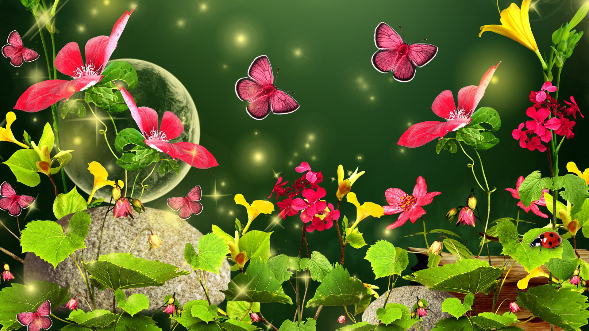 artistic, spring, bug, butterfly, flower, leaf
