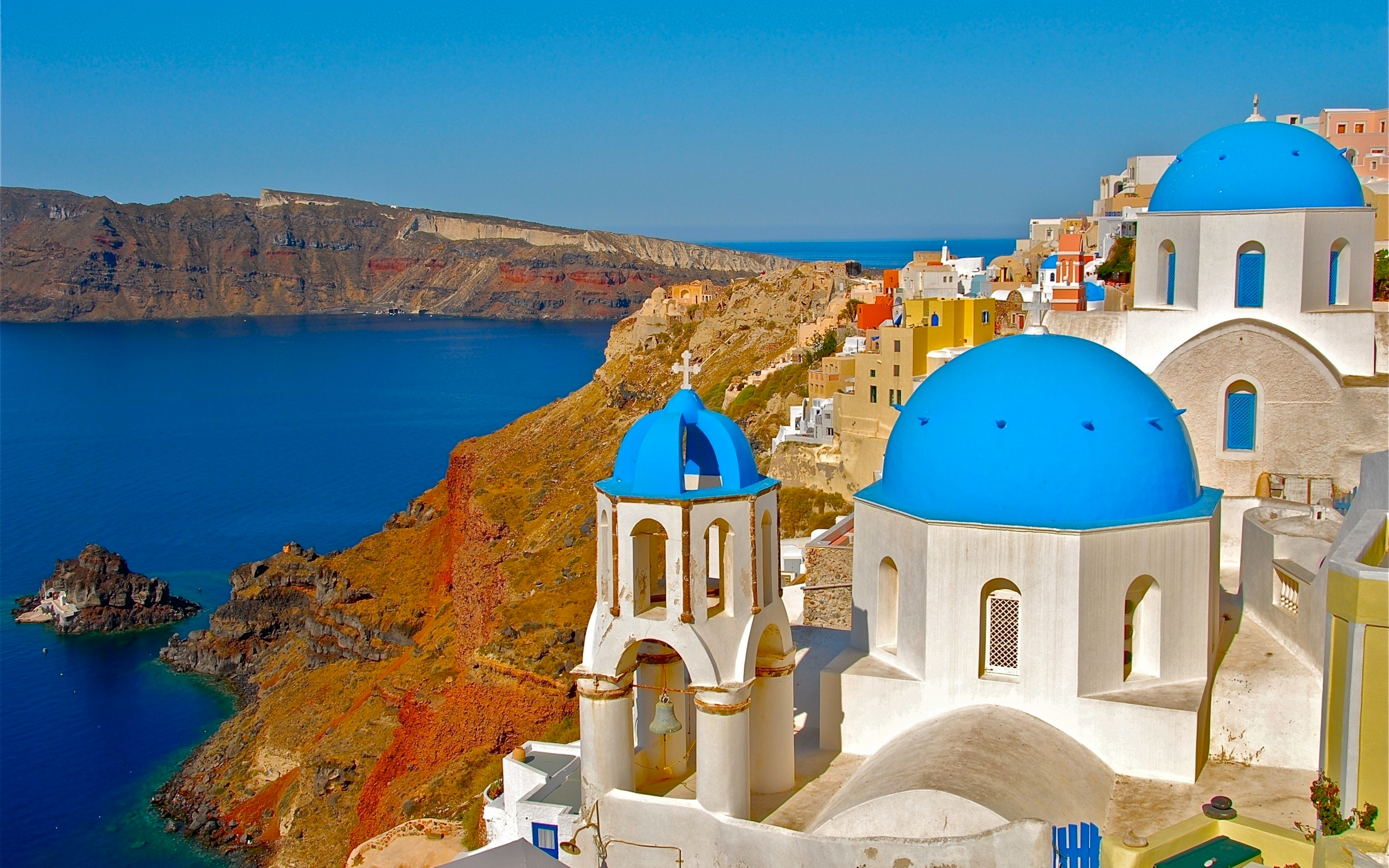 Free download wallpaper Architecture, House, Greece, Dome, Santorini, Man Made, Towns on your PC desktop