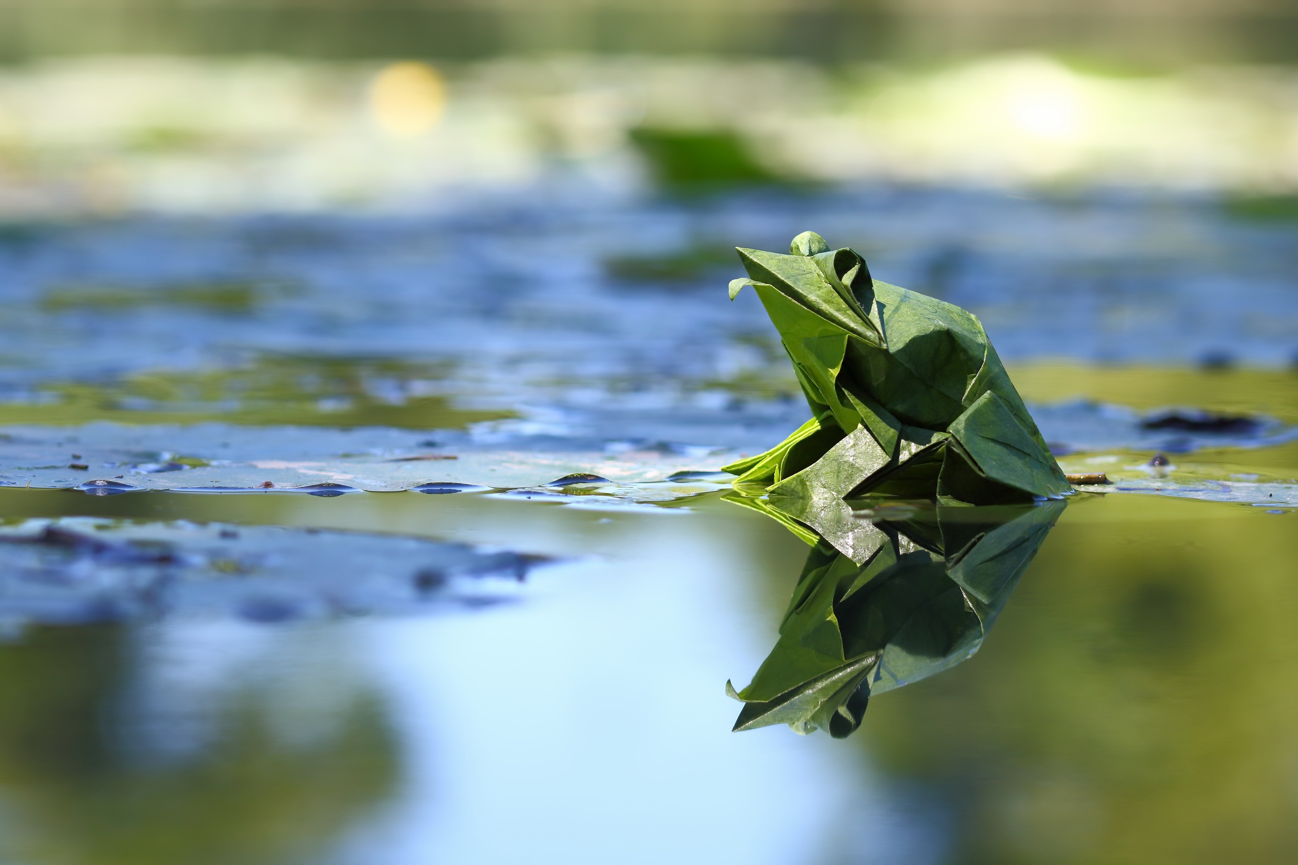 Download mobile wallpaper Reflection, Frog, Origami, Man Made for free.