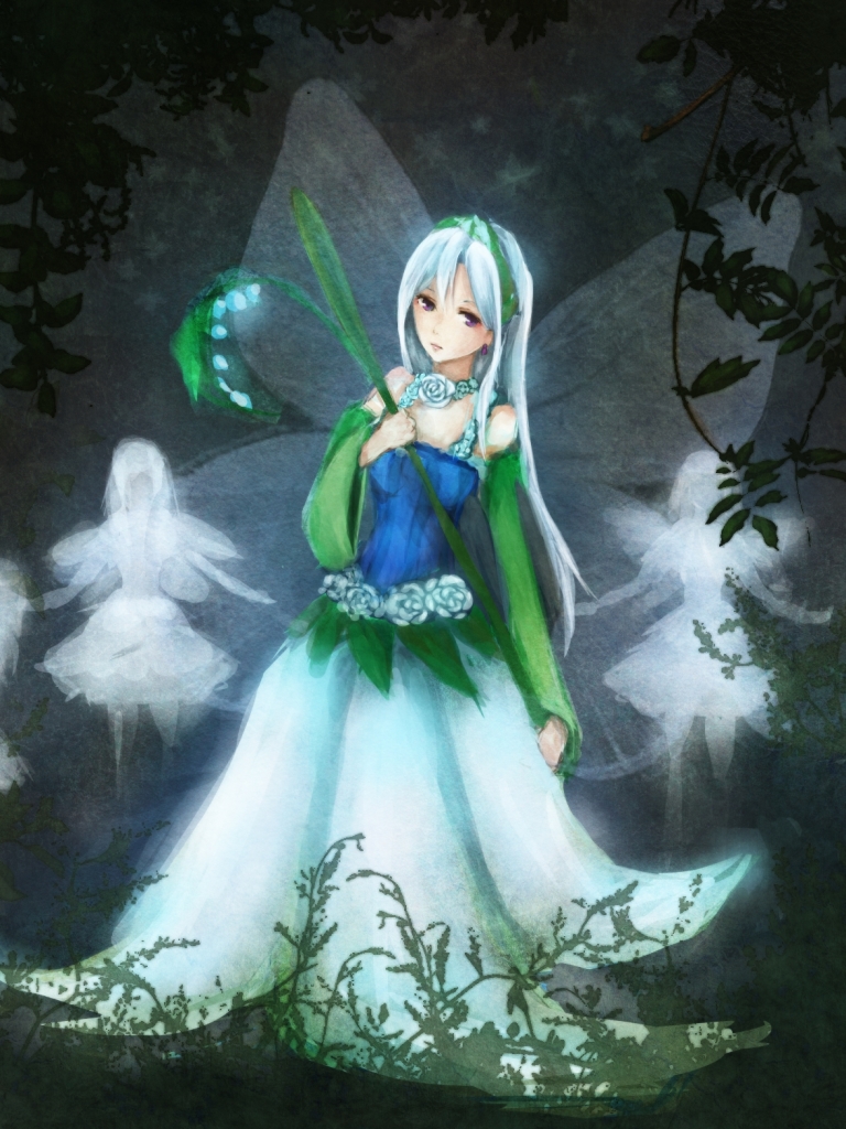 Download mobile wallpaper Anime, Fantasy, Girl, Fairy, Long Hair, Purple Eyes, White Hair for free.