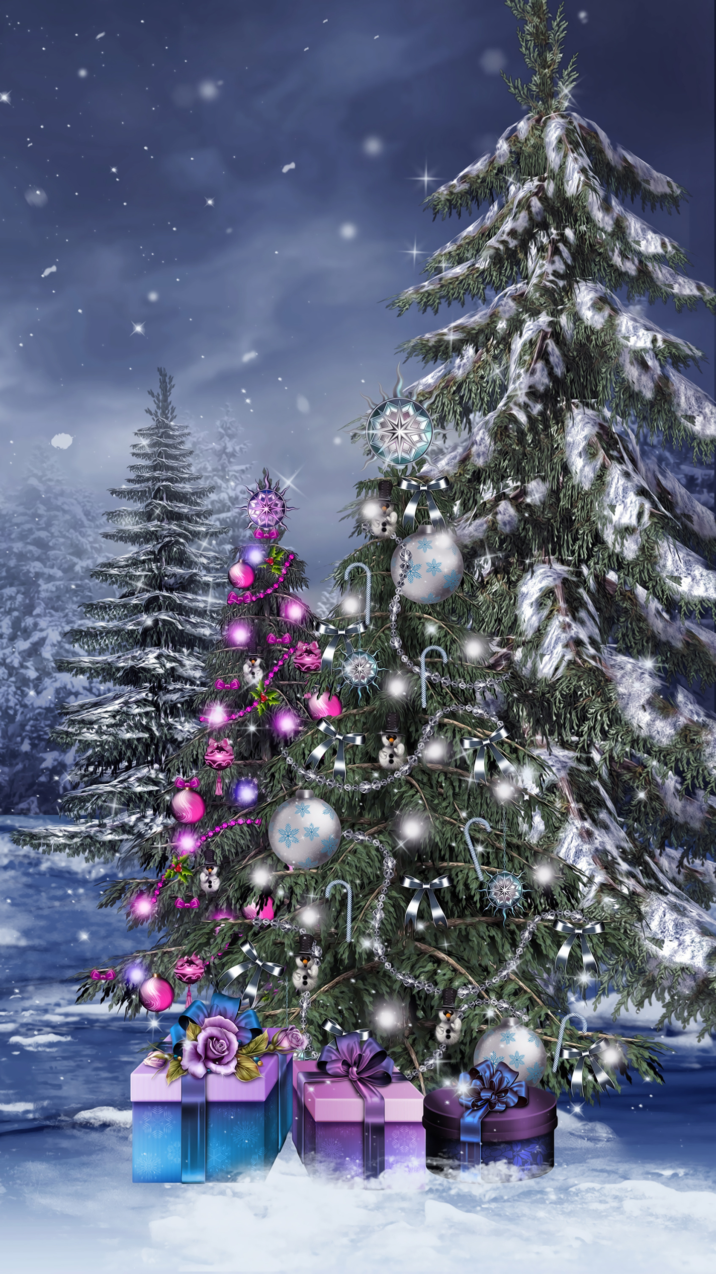 Download mobile wallpaper Snow, Forest, Christmas, Holiday, Gift, Christmas Tree for free.