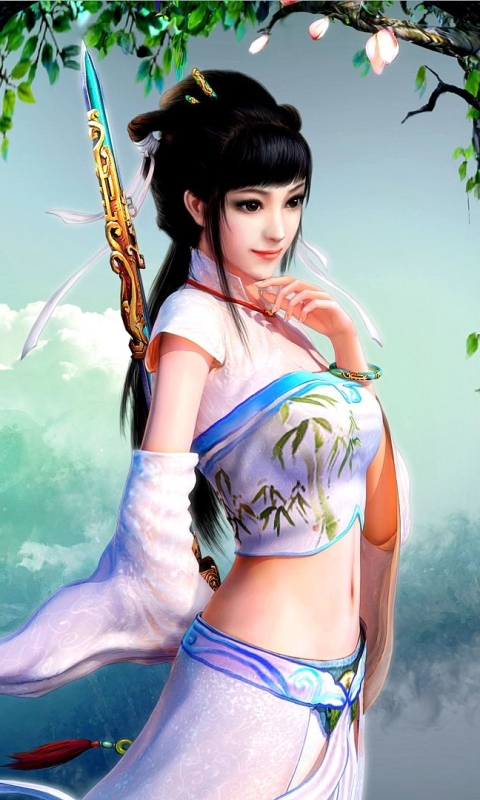 Download mobile wallpaper Fantasy, Spring, Magnolia, Women, Sword, Asian, Woman Warrior for free.