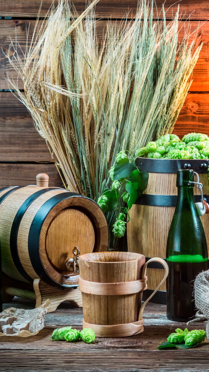 Download mobile wallpaper Beer, Wheat, Still Life, Photography, Bottle, Barrel, Alcohol for free.