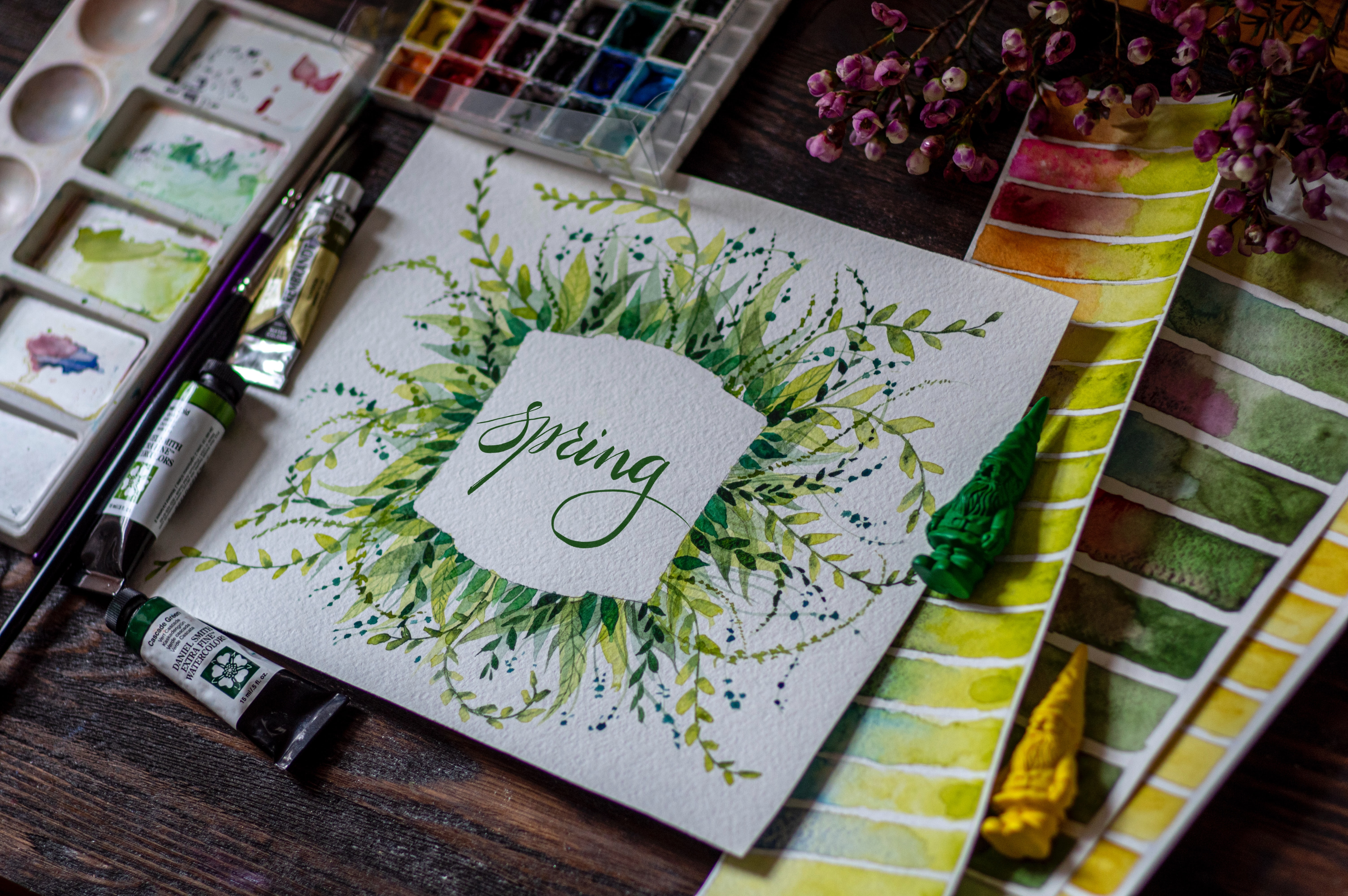 lettering, words, paints, spring, word, watercolor