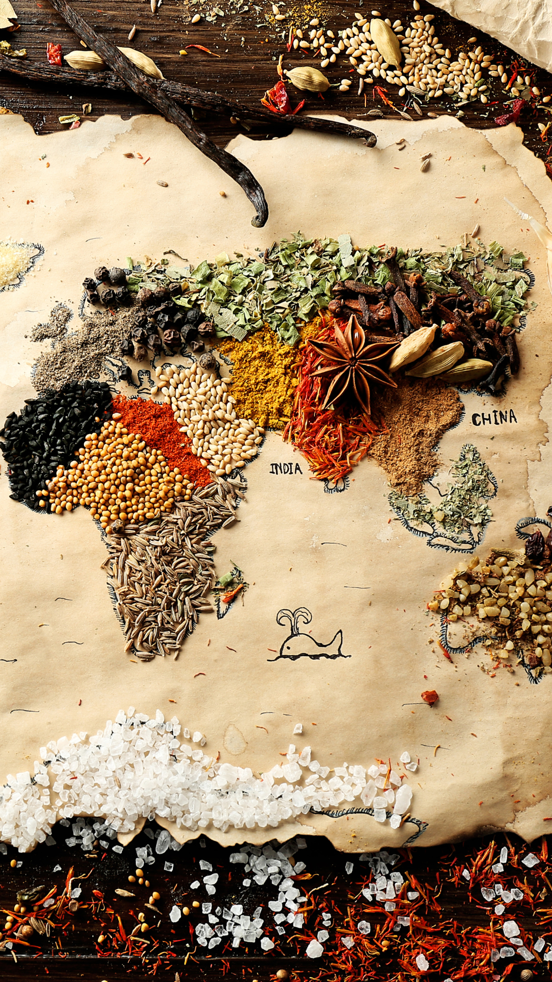 Download mobile wallpaper Still Life, Spices, World Map, Misc for free.