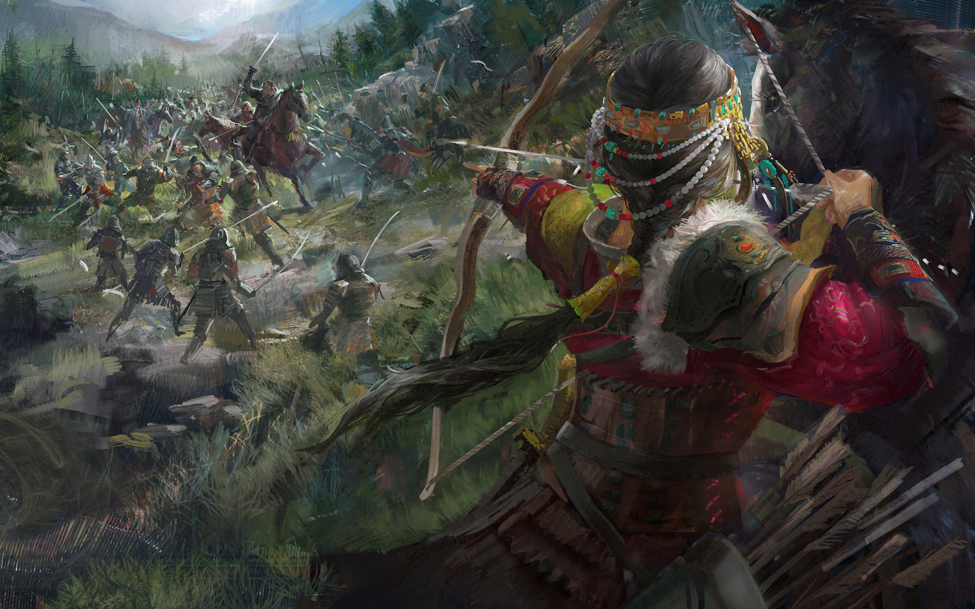 Free download wallpaper Fantasy, Bow, Warrior, Samurai, Battle, Archer, Woman Warrior on your PC desktop