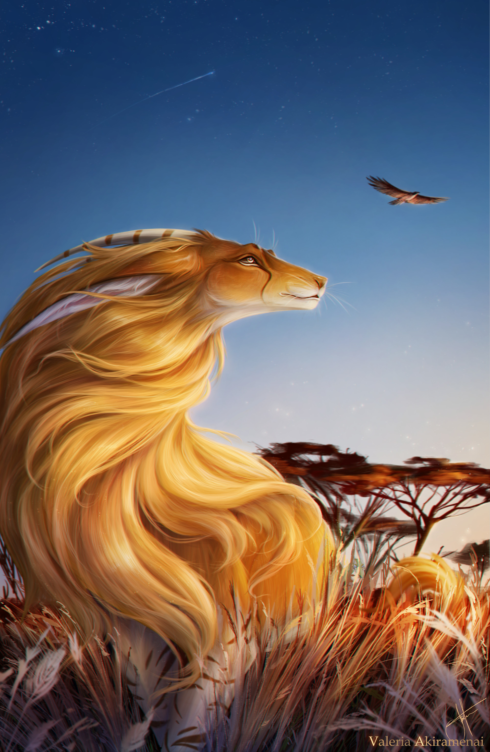 Free download wallpaper Grass, Bird, Lioness, Nice, Sweetheart, Art on your PC desktop
