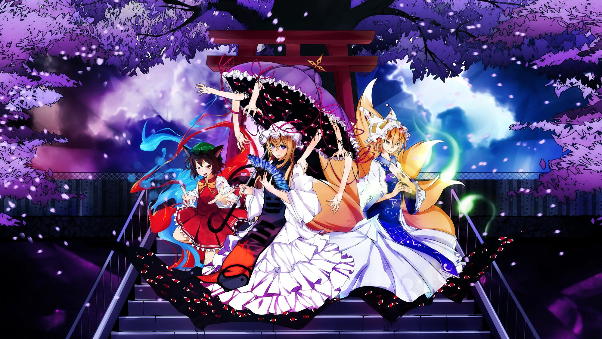 Descarga gratuita de fondo de pantalla para móvil de Animado, Touhou, Yukari Yakumo, Corrió Yakumo, Chen (Touhou), Saigyou Ayakashi.