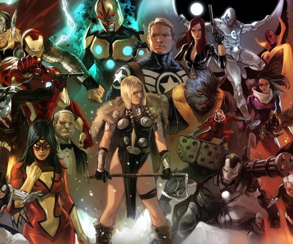 Download mobile wallpaper Iron Man, Captain America, Comics, Superhero, Moon Knight, Thor, Nova (Marvel Comics), Hawkeye, Spider Woman, Marvel Comics, Ant Man for free.