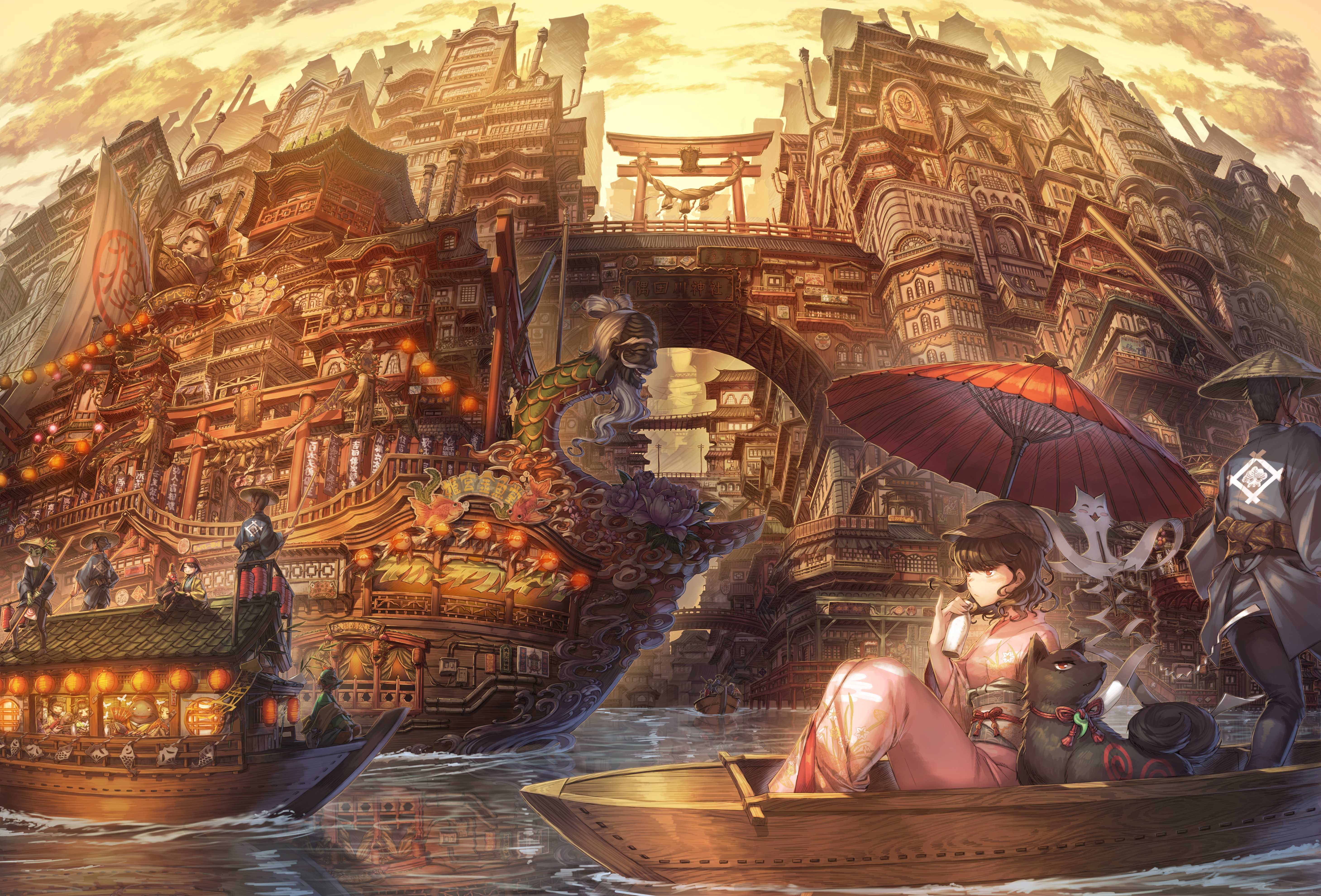 Free download wallpaper Anime, Cat, Umbrella, Original on your PC desktop