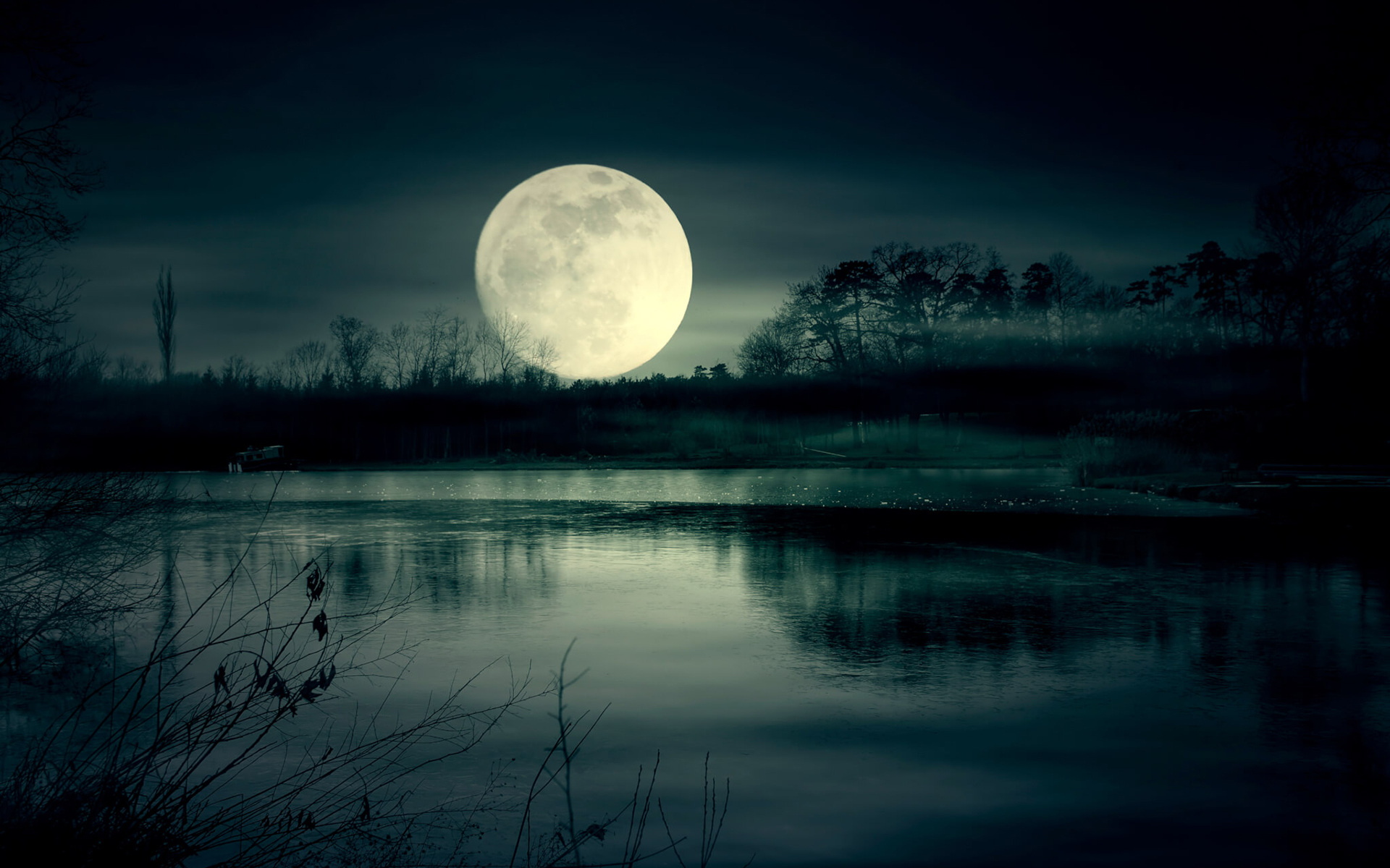 Download mobile wallpaper Landscape, Night, Moon, Lake, Earth for free.